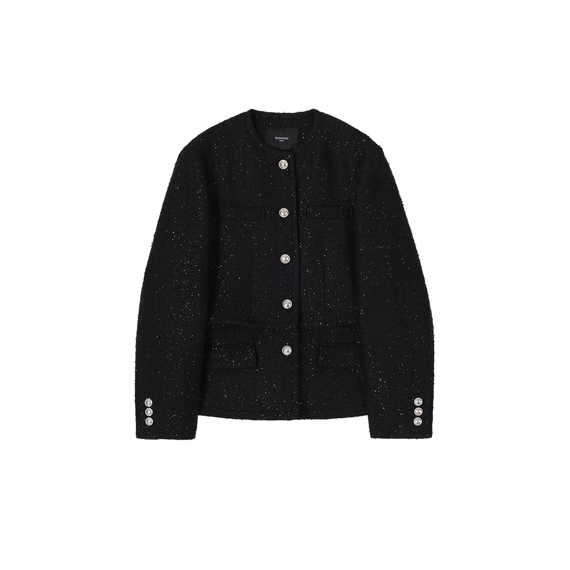 (W) 송지오 메타 라운드넥 트위드 자켓 블랙