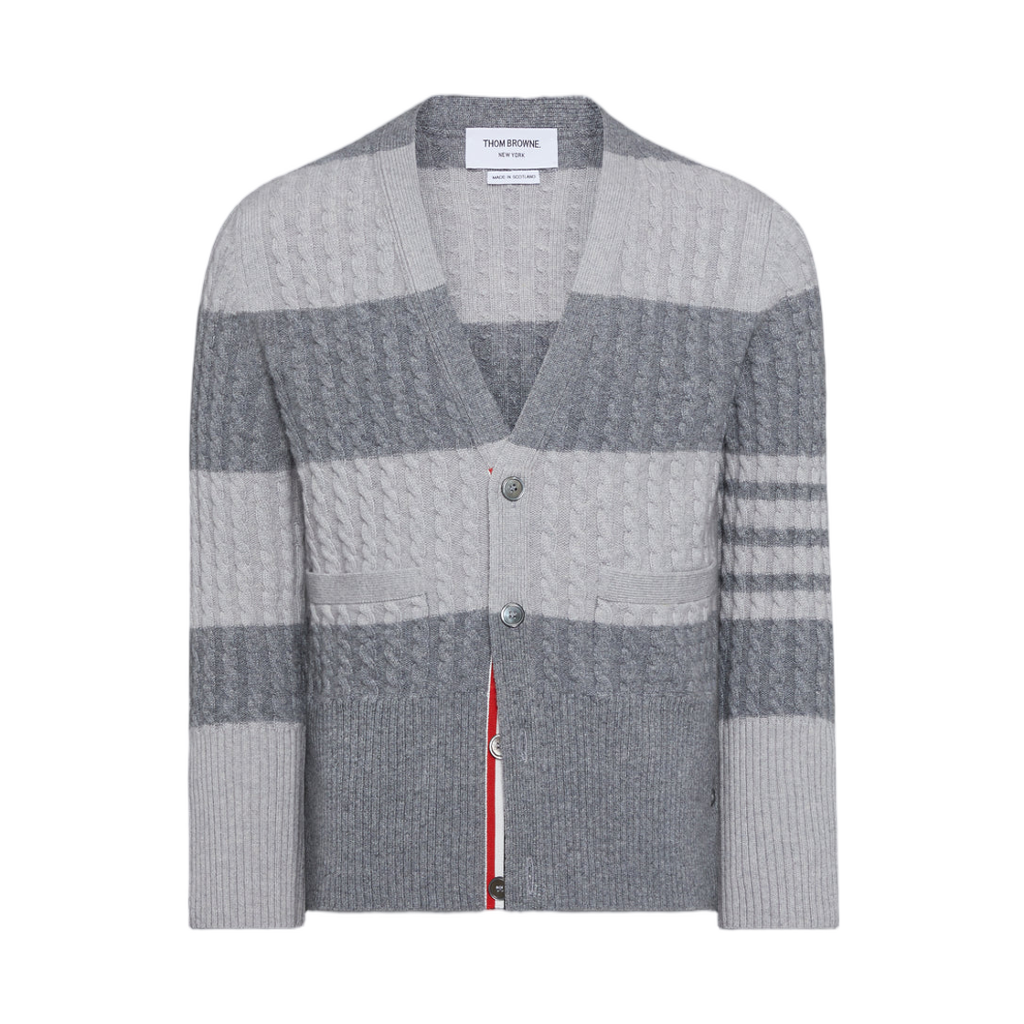 톰브라운 캐시미어 베이비 케이블 스티치 사선 가디건 토날 그레이(Thom Browne Cashmere Baby Cable Stitch 4-Bar Cardigan Tonal Grey)