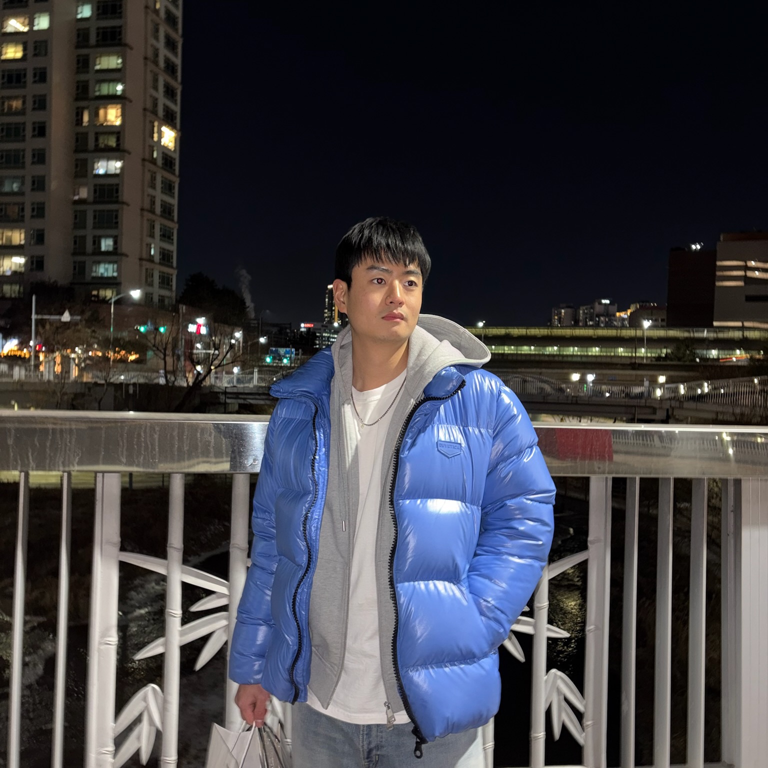 Ader Error Sig; TRS/BL Tag Hoodie Zip-Up 02 Grey, Maison Mihara Yasuhiro Blakey OG Sole Canvas Low-top Sneakers CL Blue 착용 스타일 - 1