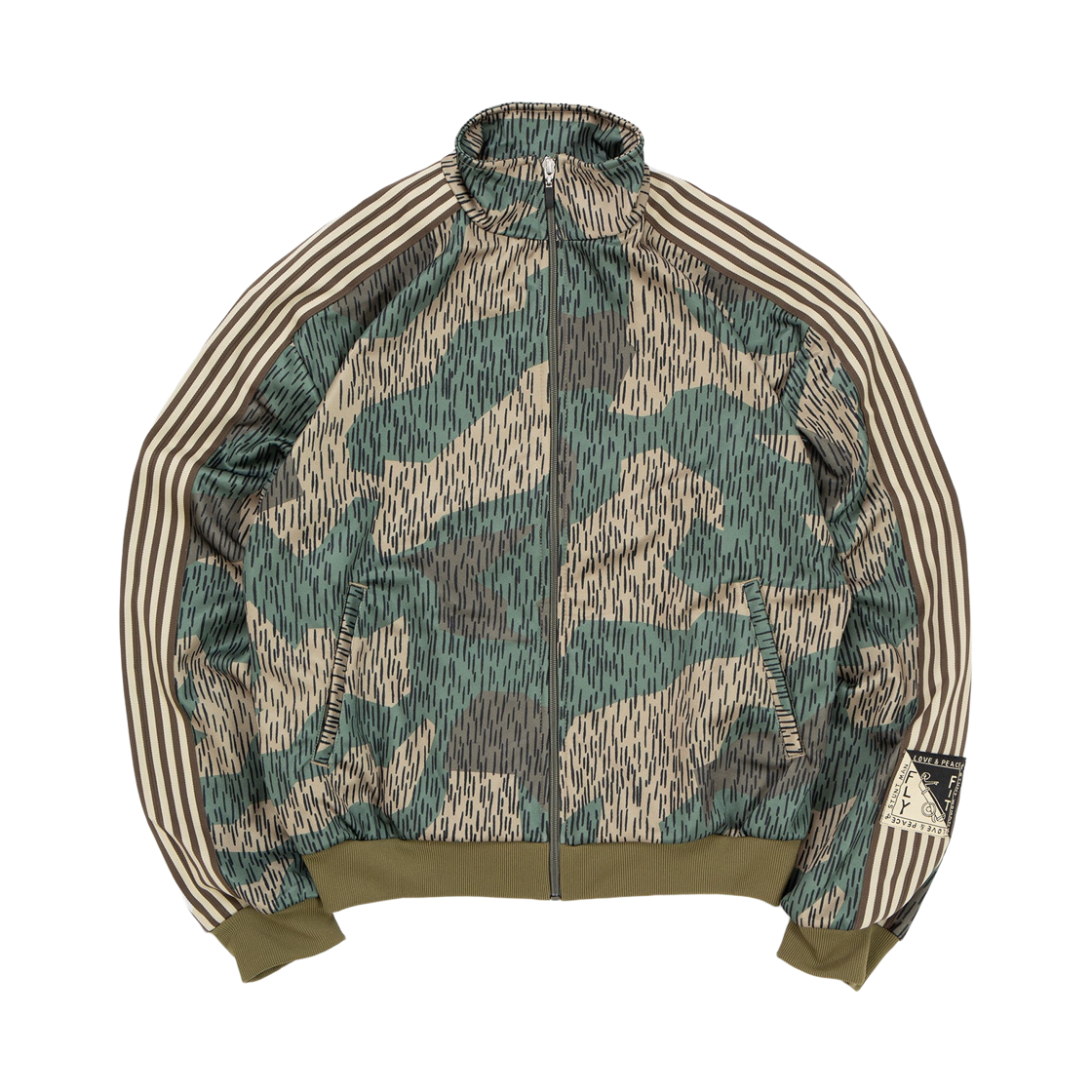 K2510LC131 Kapital Rain Camo Jersey Track Jacket Green Beige
