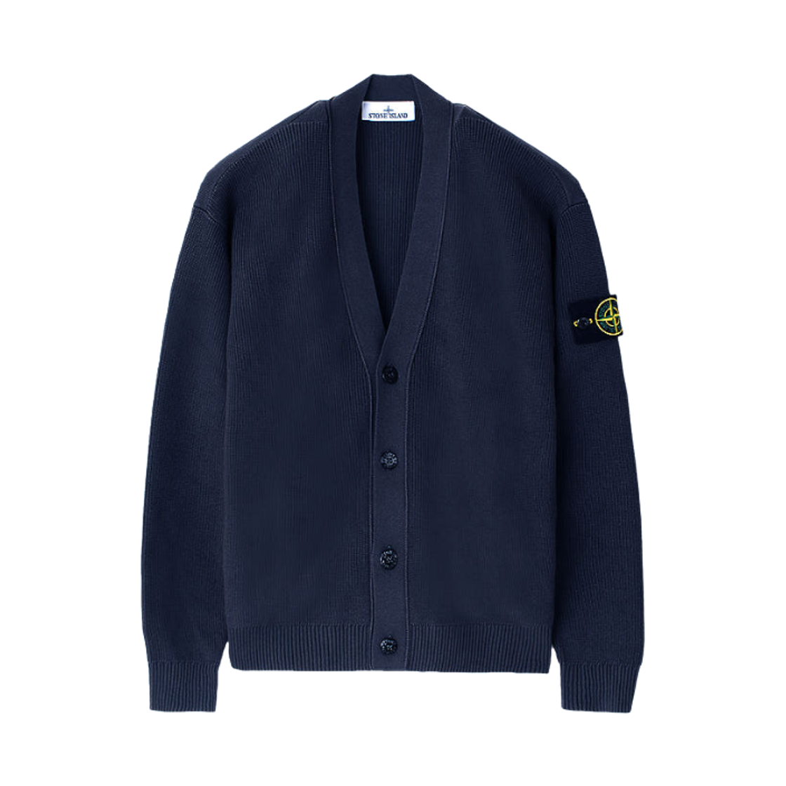 스톤 아일랜드 5100009 립드 소프트 오가닉 코튼 브이넥 가디건 네이비 블루 - 26SS(Stone Island 5100009 Ribbed Soft Organic Cotton V-Neck Cardigan Navy Blue - 26SS) - 1