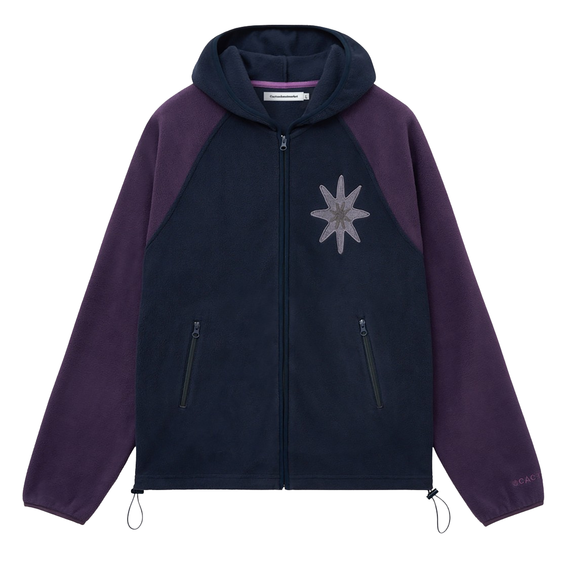 캑터스도넛마켓 스타 자수 플리스 후드 집업 자켓 – 네이비