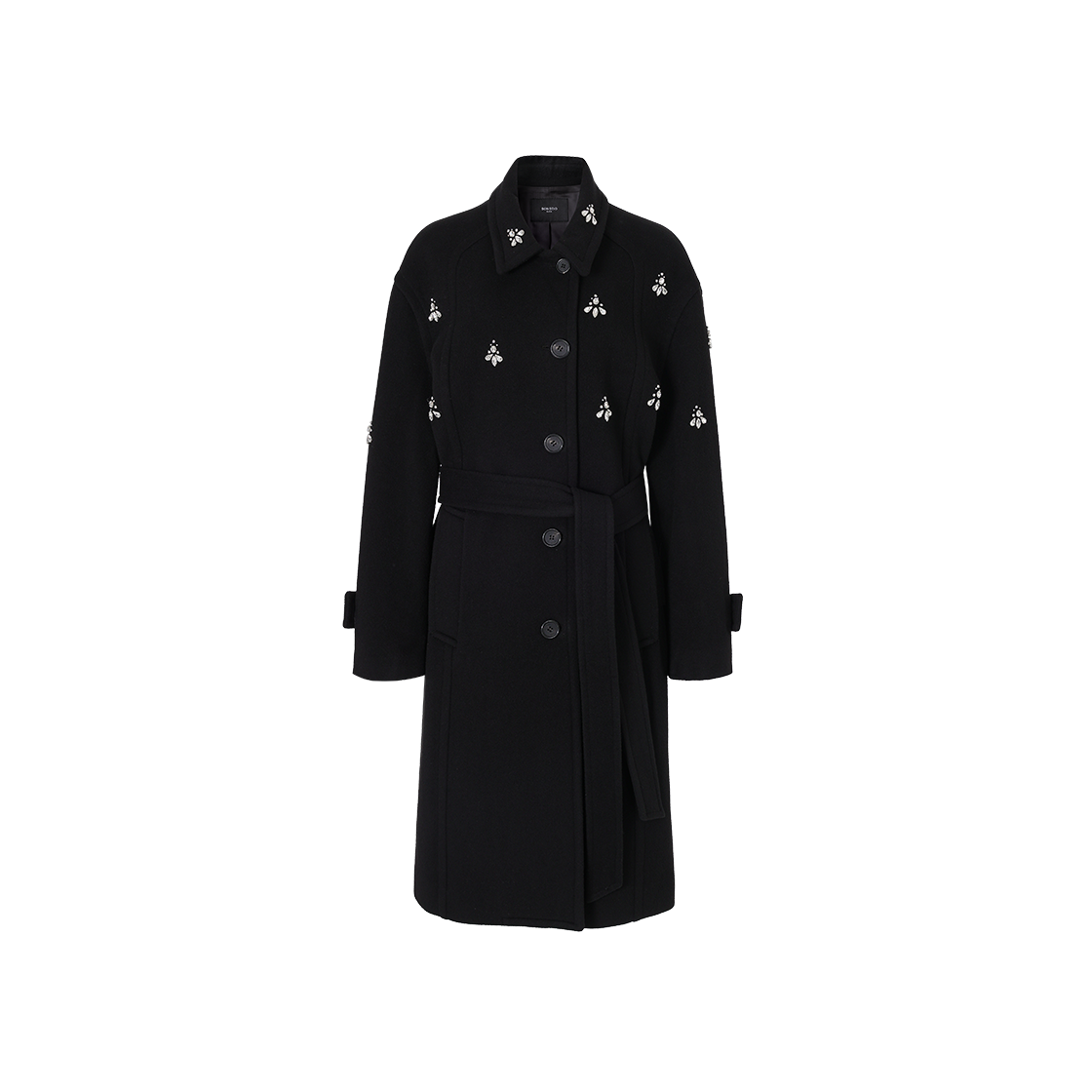 (W) 송지오 쥬얼리 아플리케 커브 컷 코트 블랙