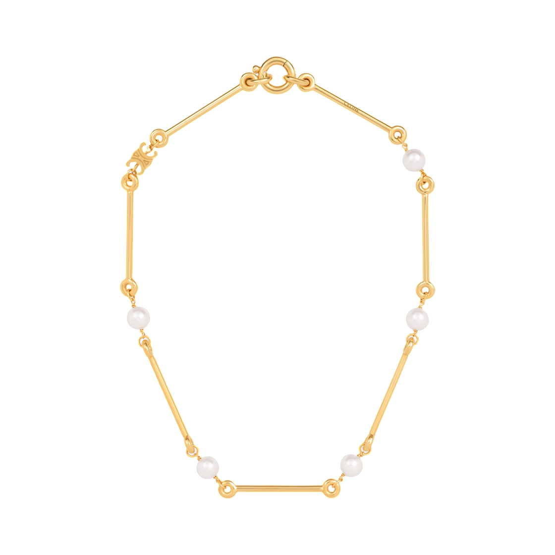 B102V6PRB-01GI (W) Celine Les Perles Celine Straight Necklace in Resin Pearls and Brass with Gold Finish Gold Ivory