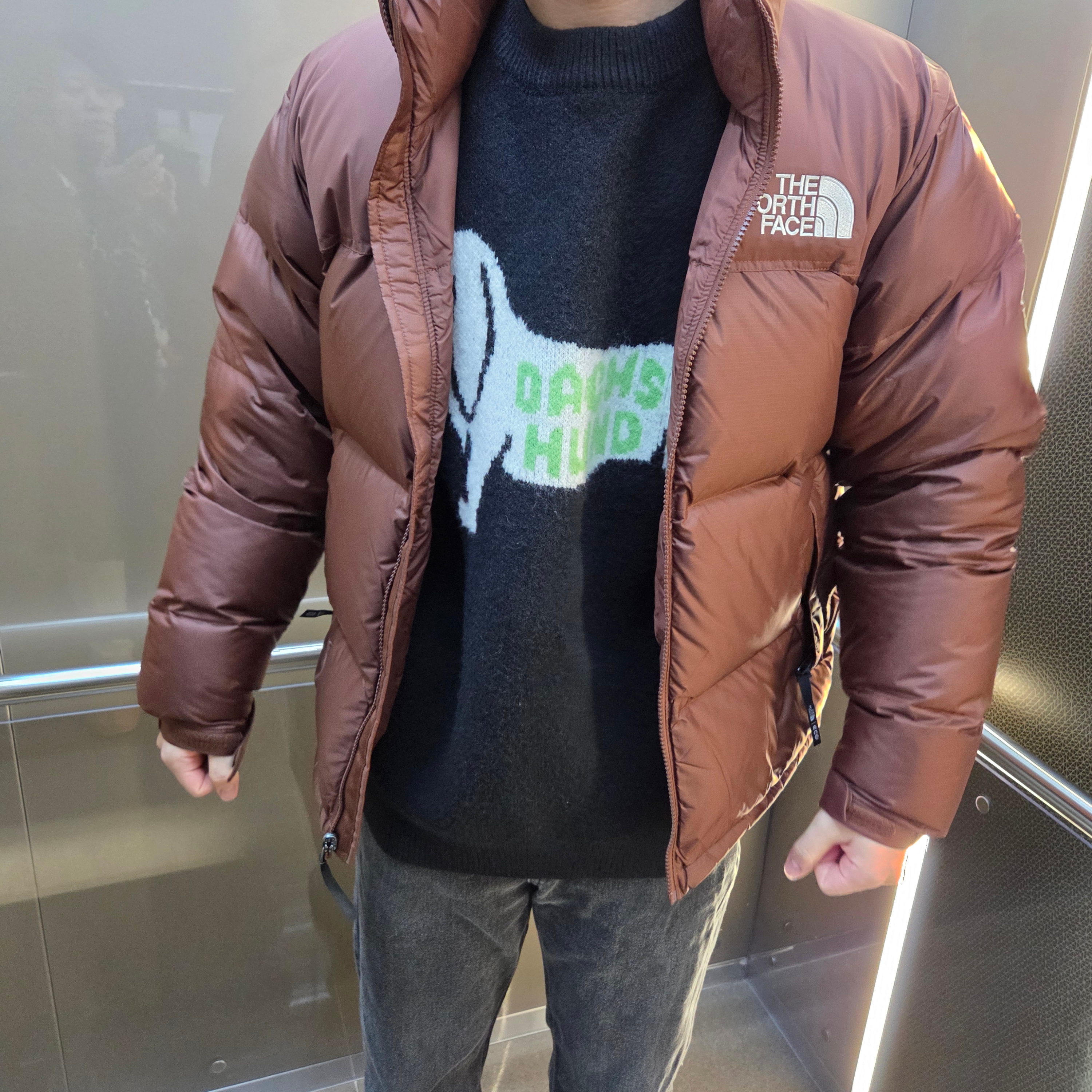 The North Face 1996 Eco Nuptse Jacket Brown 착용 스타일 - 3