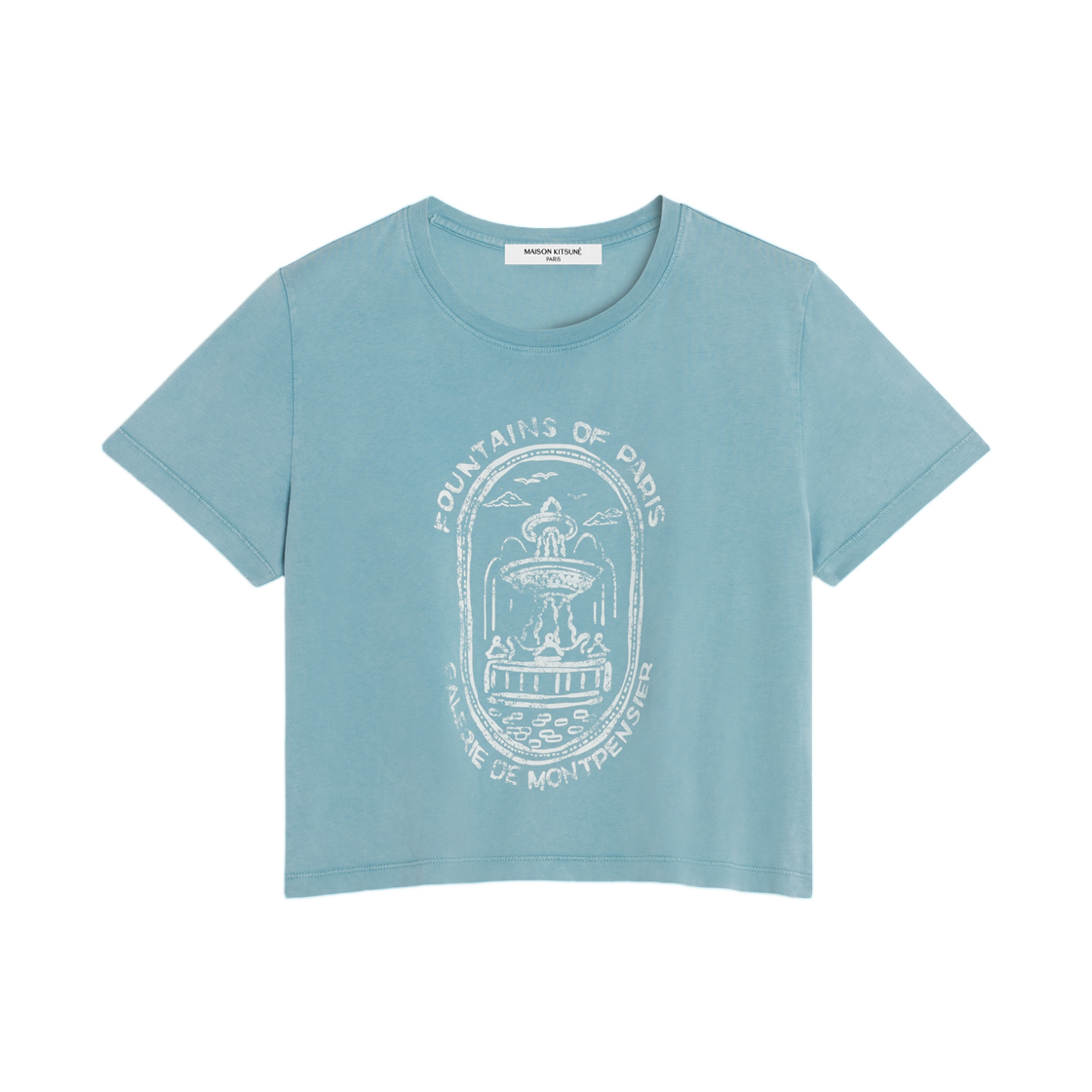QW00101KJ7036-0505 (W) Maison Kitsune Fountain Stamp Faded Baby T-Shirt Stone Blue Faded