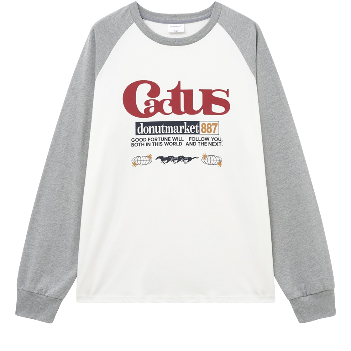 캑터스도넛마켓 선인장 래글런 롱슬리브 티셔츠 – 멜란지 그레이(Cactusdonutmarket Cactus Raglan Long Sleeve T-shirt - Melange gray)