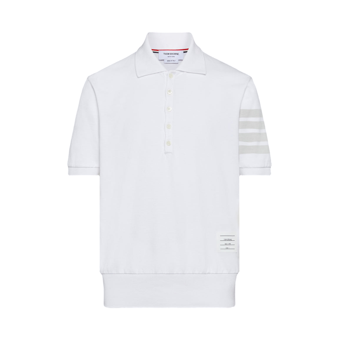 MJP236A-J0253-100 Thom Browne Garment Overdyed Jersey 4-Bar Polo White