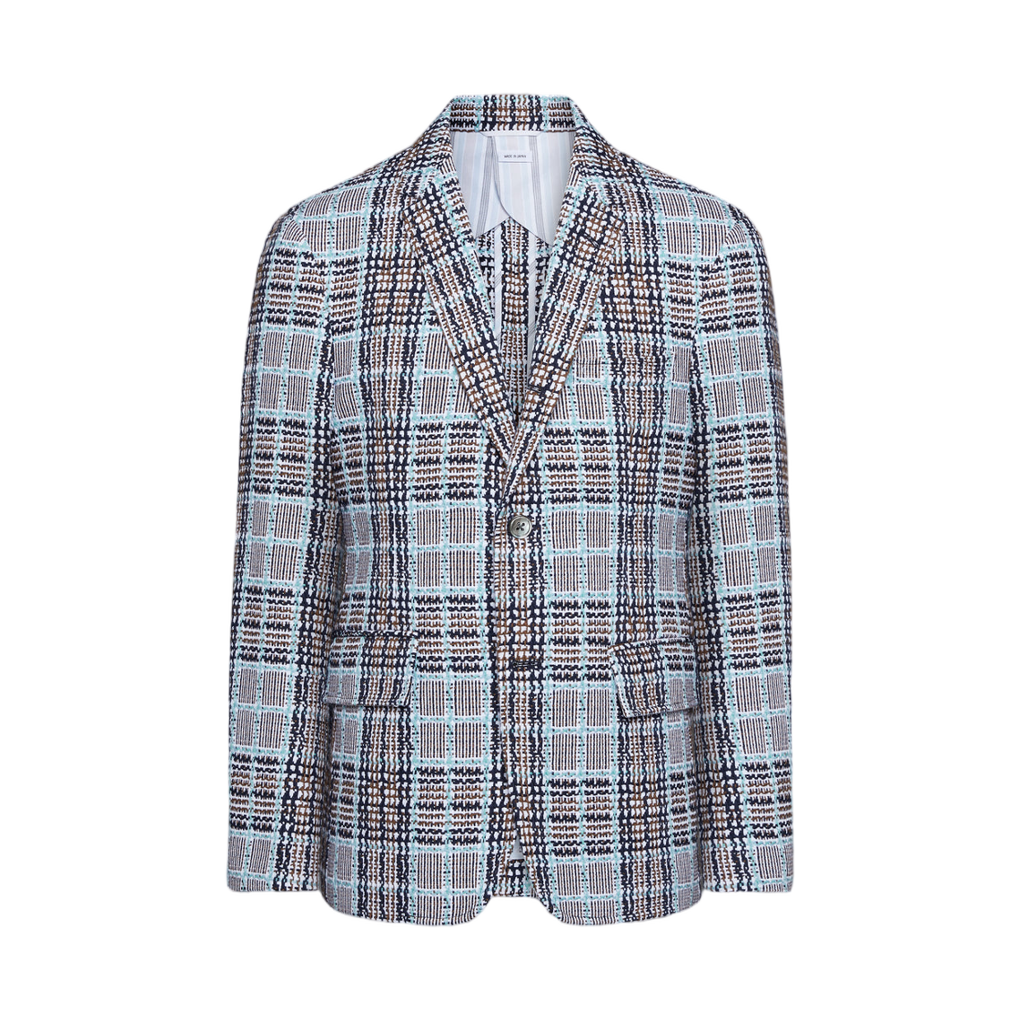 MJU586A-F1092-480 Thom Browne Plaid Check Summer Tweed Wide Shoulder Sportcoat Light Blue