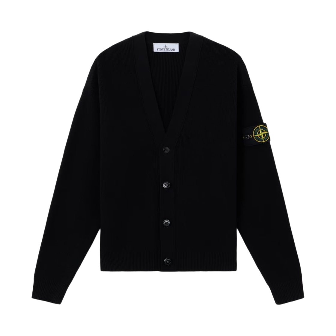 스톤 아일랜드 5100009 립드 소프트 오가닉 코튼 브이넥 가디건 블랙 - 26SS(Stone Island 5100009 Ribbed Soft Organic Cotton V-Neck Cardigan Black - 26SS)