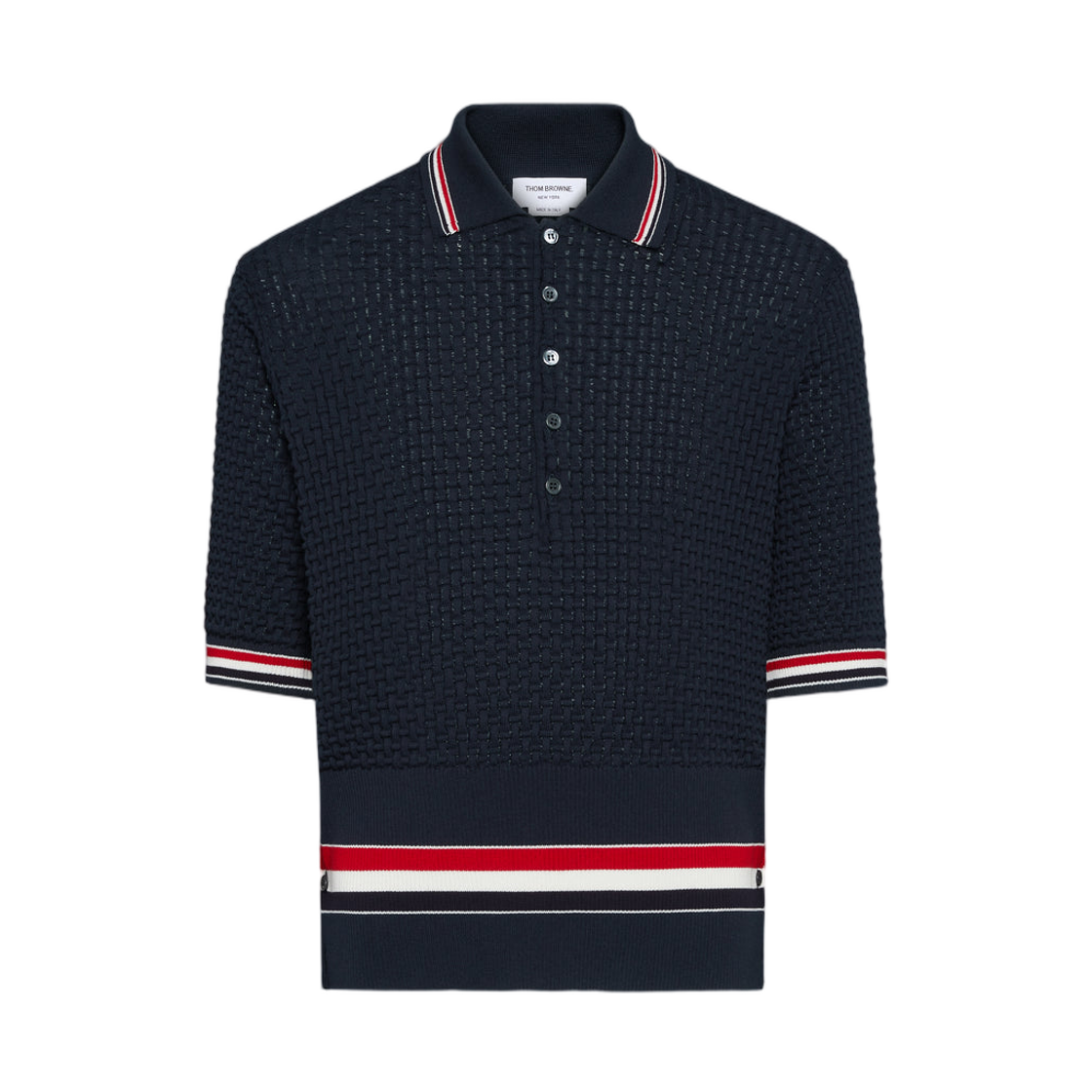 톰브라운 플로트 리플 스티치 RWB 스트라이프 폴로 네이비(Thom Browne Float Ripple Stitch RWB Stripe Polo Navy)