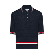 Thom Browne Float Ripple Stitch RWB Stripe Polo Navy