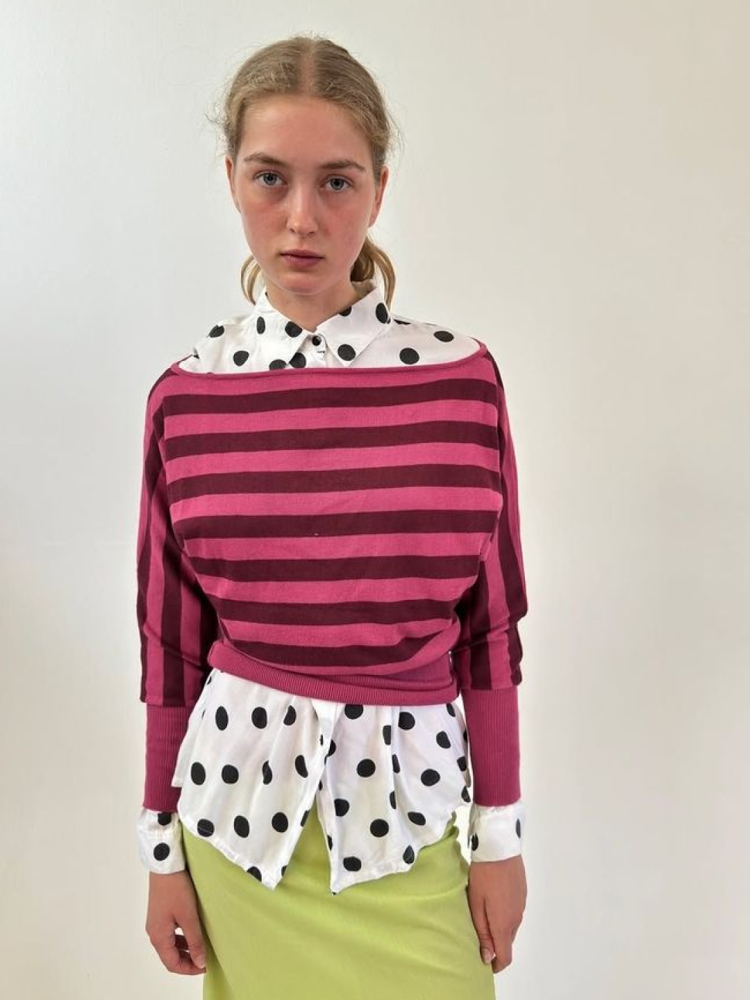 Hello Sunrise Safari Shirt Jacket Washed Yellow, Play Comme des Garcons Striped Black Heart Shirt Blue 착용 스타일 - 3