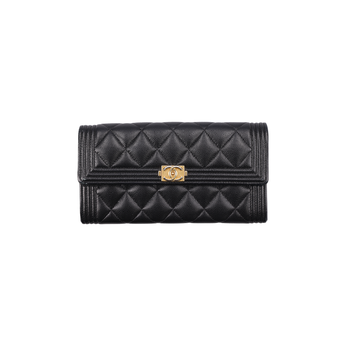 ITABN52W8S5G Chanel Boy Chanel Long Flap Wallet in Grained Calfskin - Black with Gold Hardware