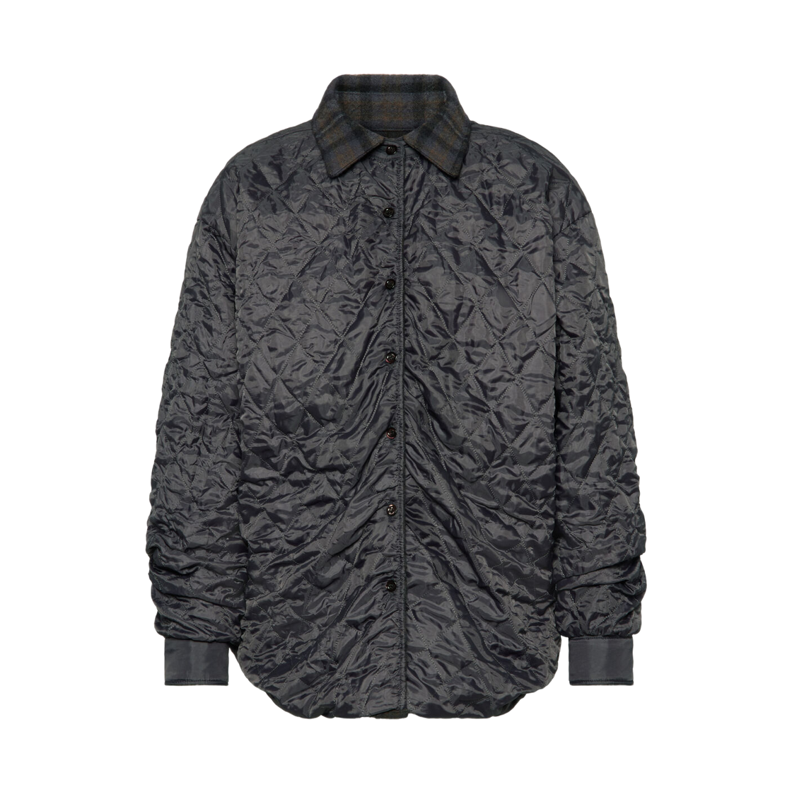 (W) 메종 마르지엘라 퀼티드 셔츠 자켓 앤트러사이트 브라운 체크((W) Maison Margiela Quilted Shirt Jacket Anthracite Brown Check)