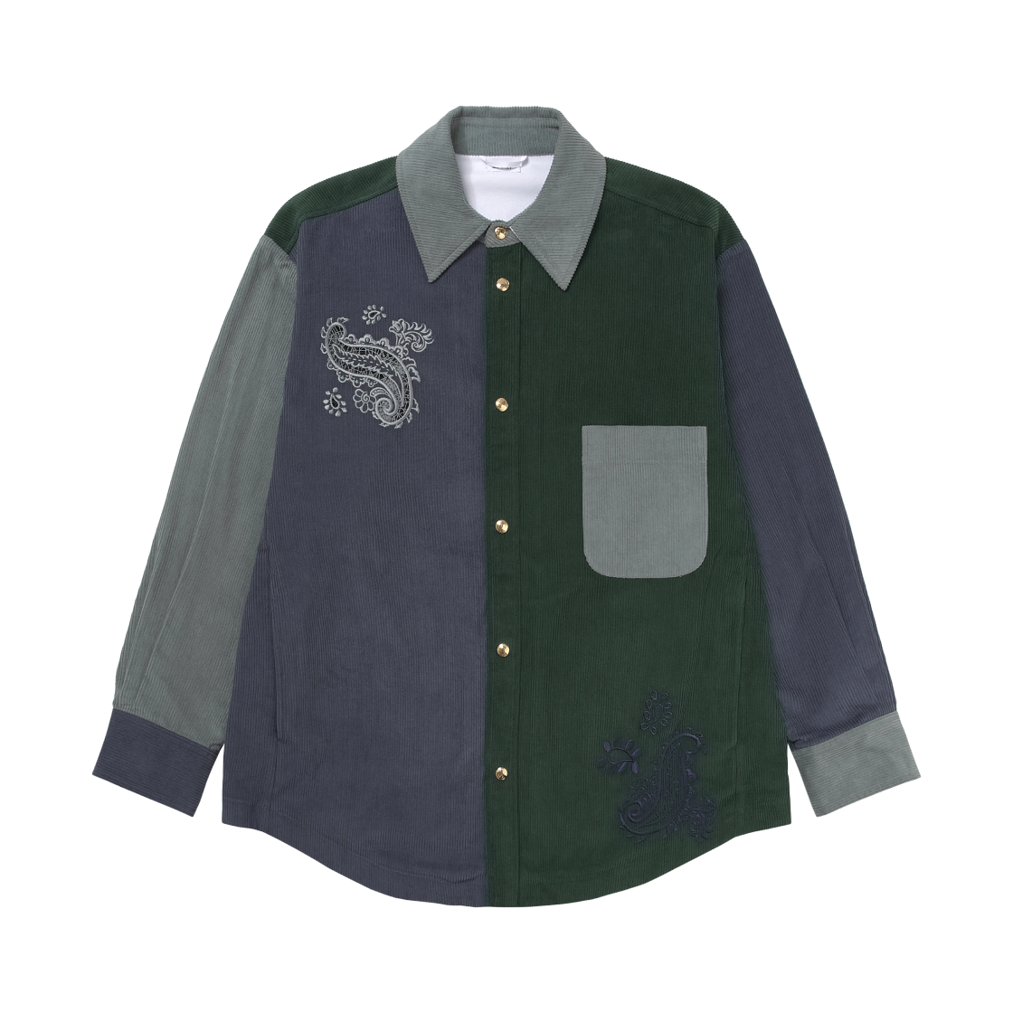 MJO165E-E0692-996 Thom Browne Fun-Mix Corduroy Paisley Patch Shirt Jacket Seasonal Multi