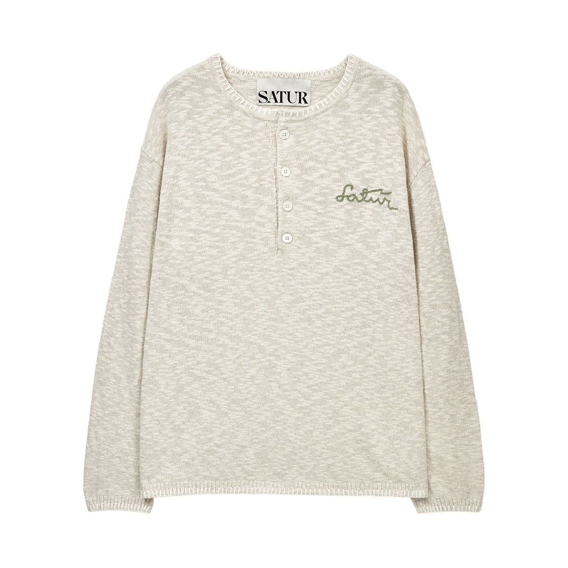 세터 헨리넥 투 톤 니트 베이지(SATUR Henley Neck Two Tone Knit Beige) - 1
