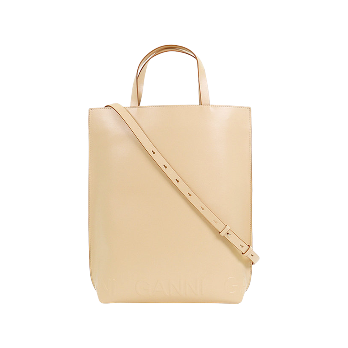 A5427-482 Ganni Embossed Logo Banner Medium Tote Bag Cream