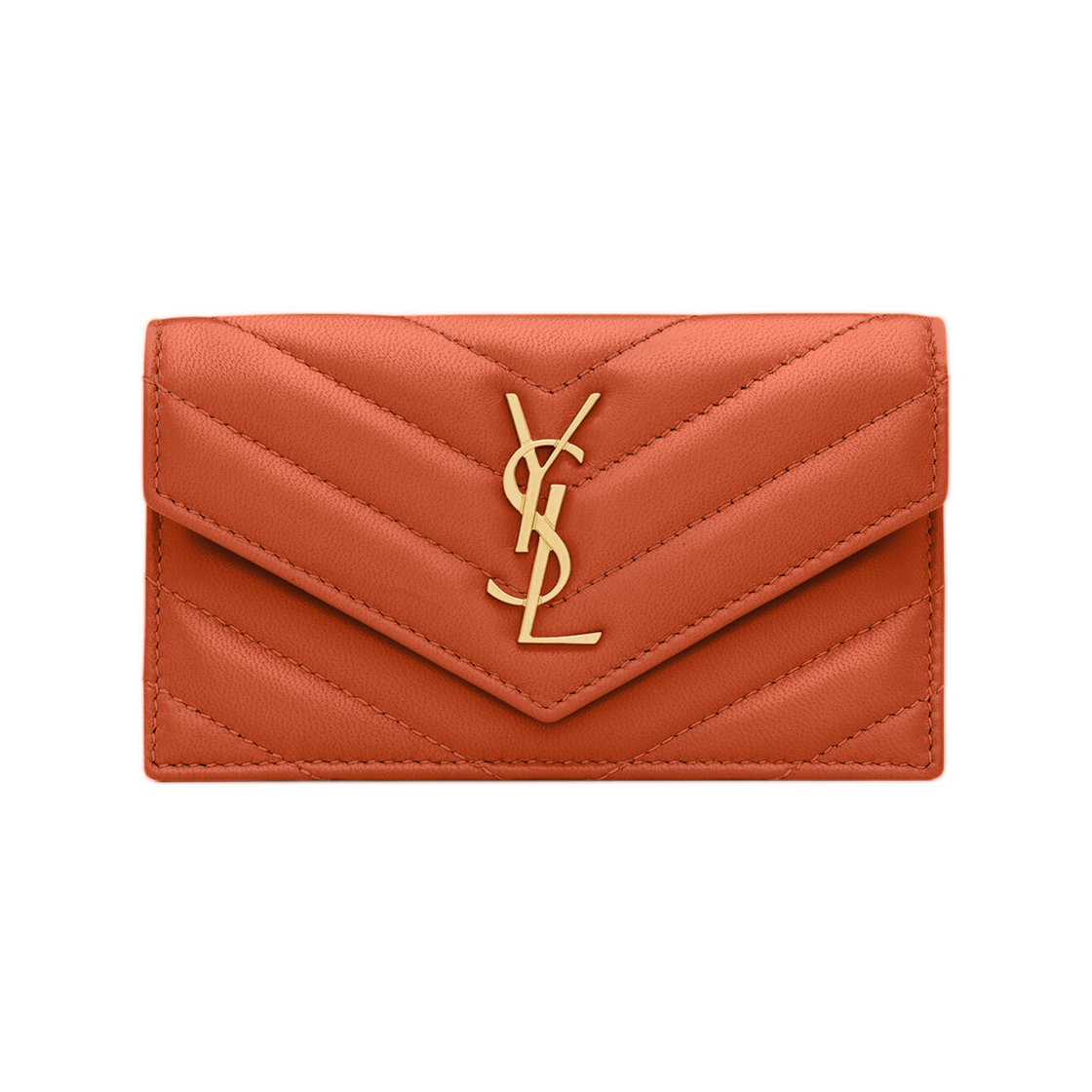 612808-AAA44-7993 Saint Laurent Cassandre Fragments Flap Card Case in Lambskin Dark Mandarin