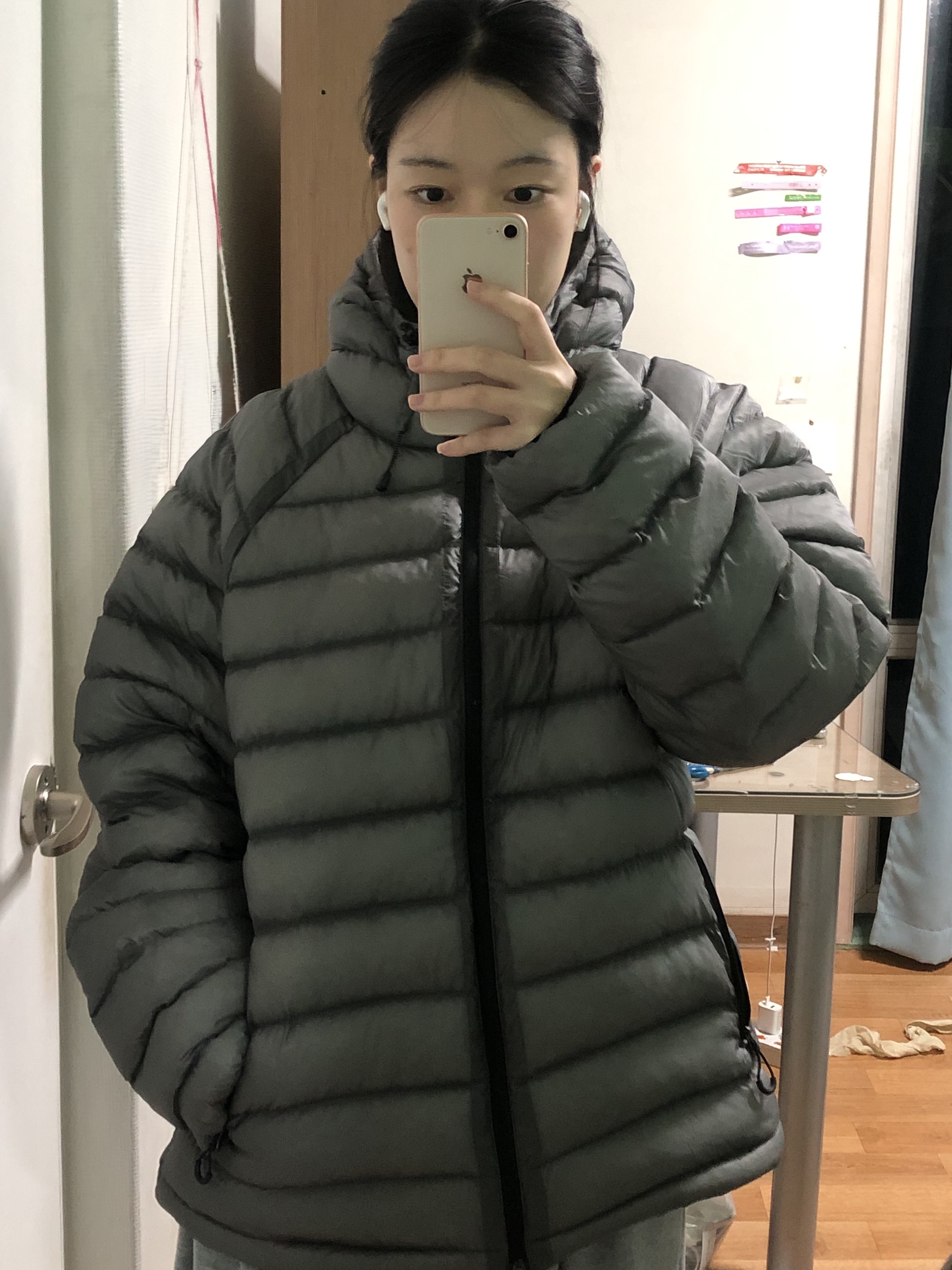 Suare women light seashell padded jumper gray 착용 스타일 - 2