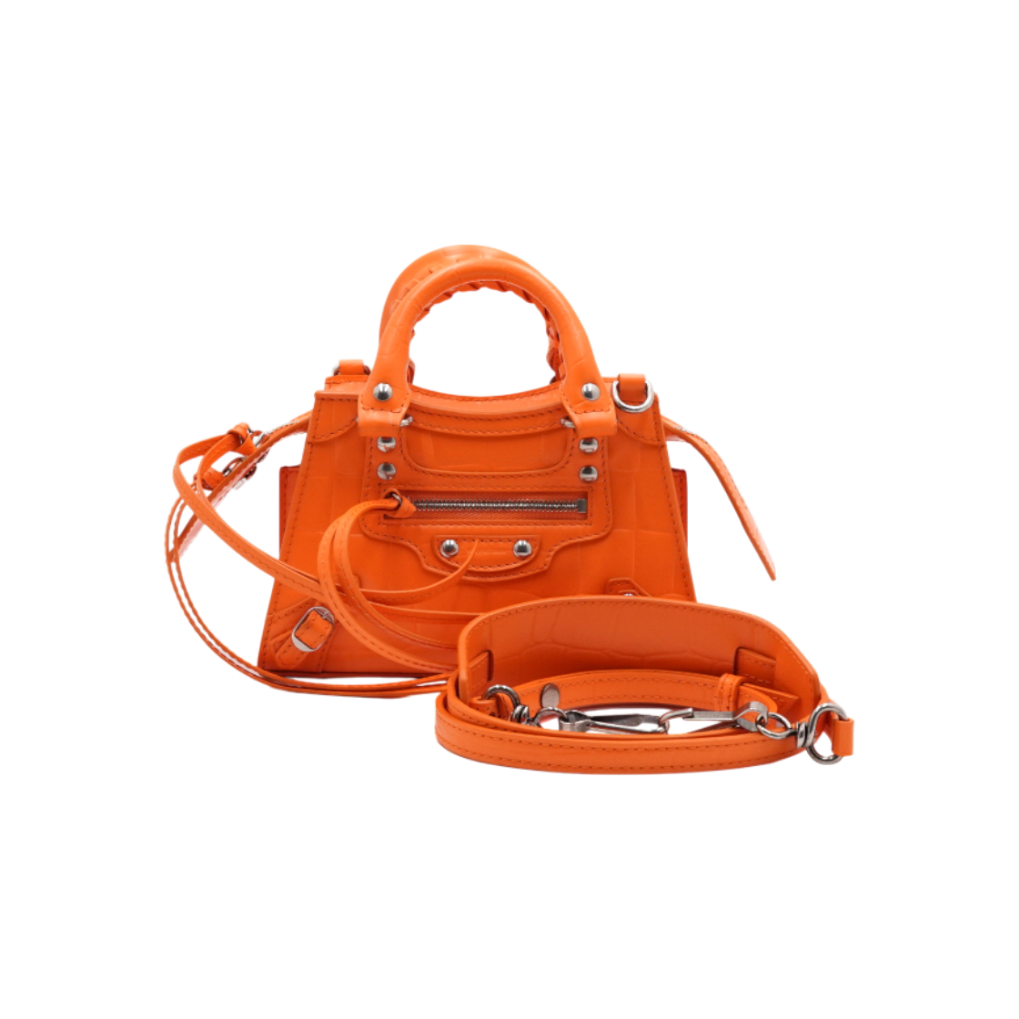 ITE44WFBR62O Balenciaga 638527 Orange Crocodile Pattern Leather Neo Classic City Nano Mini Tote & Shoulder Bag