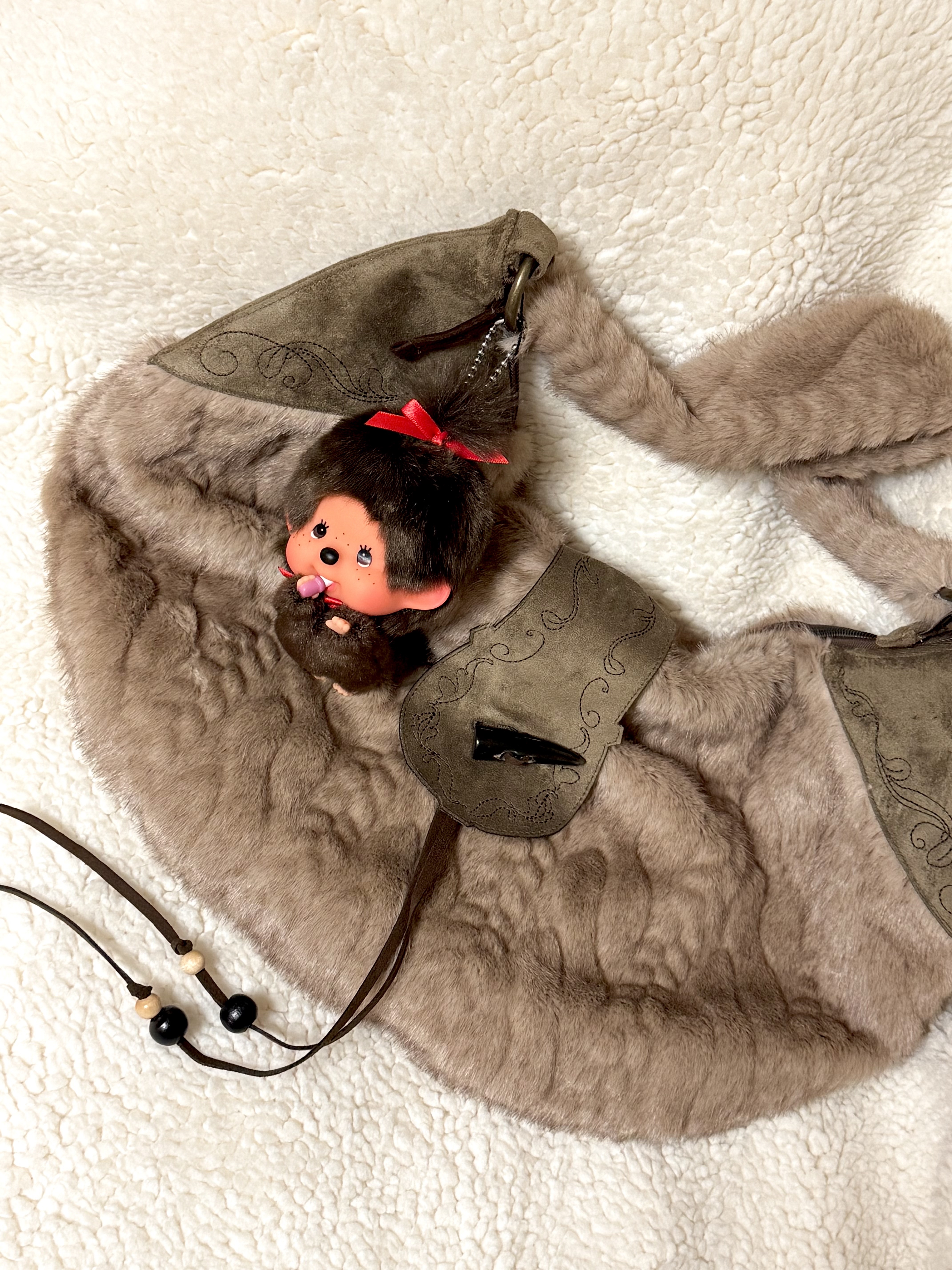 Monchhichi Fly! Big Head Monchhichi Girl K/C, Monchhichi SS Girl Key Chain Brown 착용 스타일 - 2