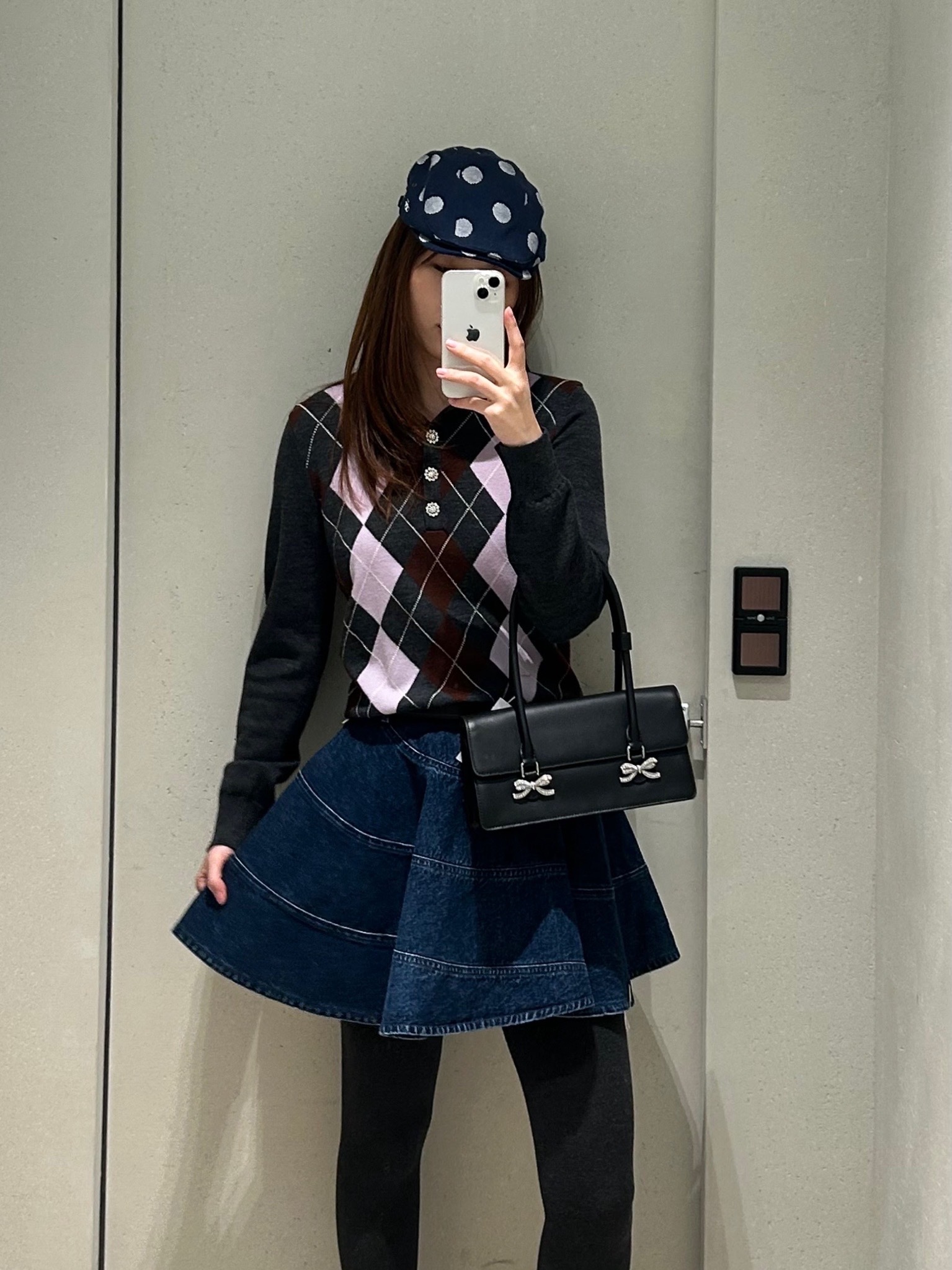 Self Portrait Women Flared Denim Mini Skirt Blue - 26SS 착용 스타일 - 3