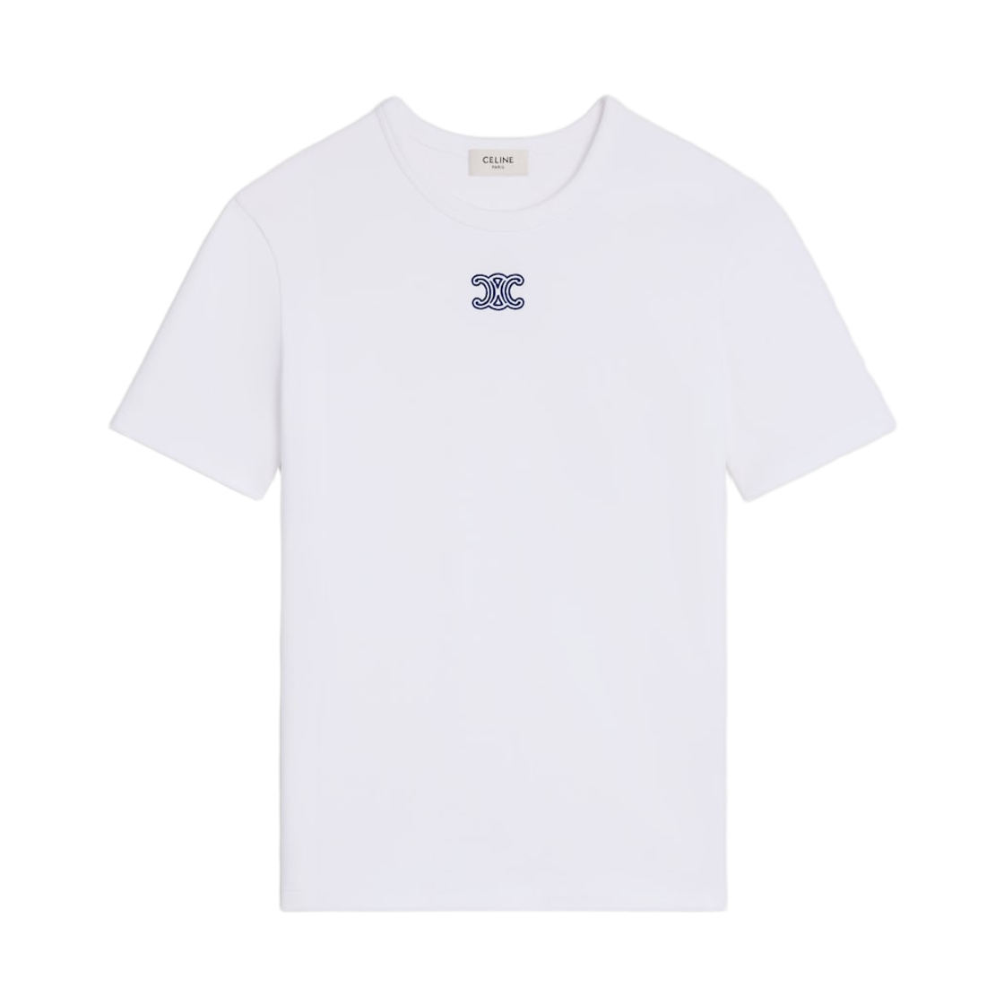 RX0IX1407-01MA (W) Celine Triomphe T-Shirt in Ribbed Cotton Jersey Off White Navy