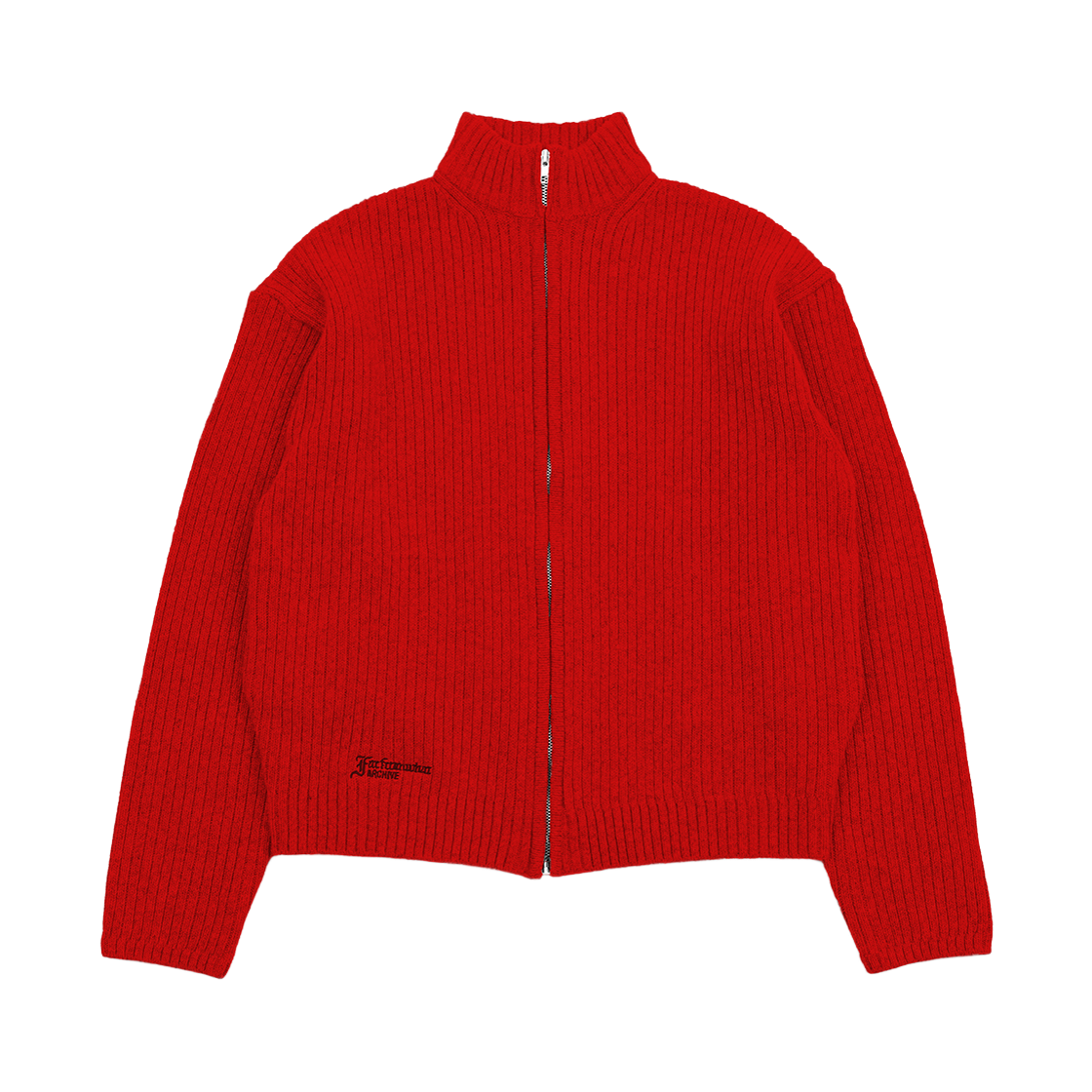 파프롬왓 파 하이 넥 립 니트 집업_레드(Farfromwhat Far High Neck Rib Knit Zip-Up_Red)