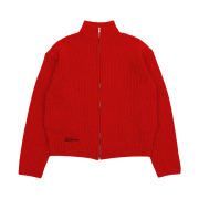 [더블적립]Farfromwhat Far High Neck Rib Knit Zip-Up_Red