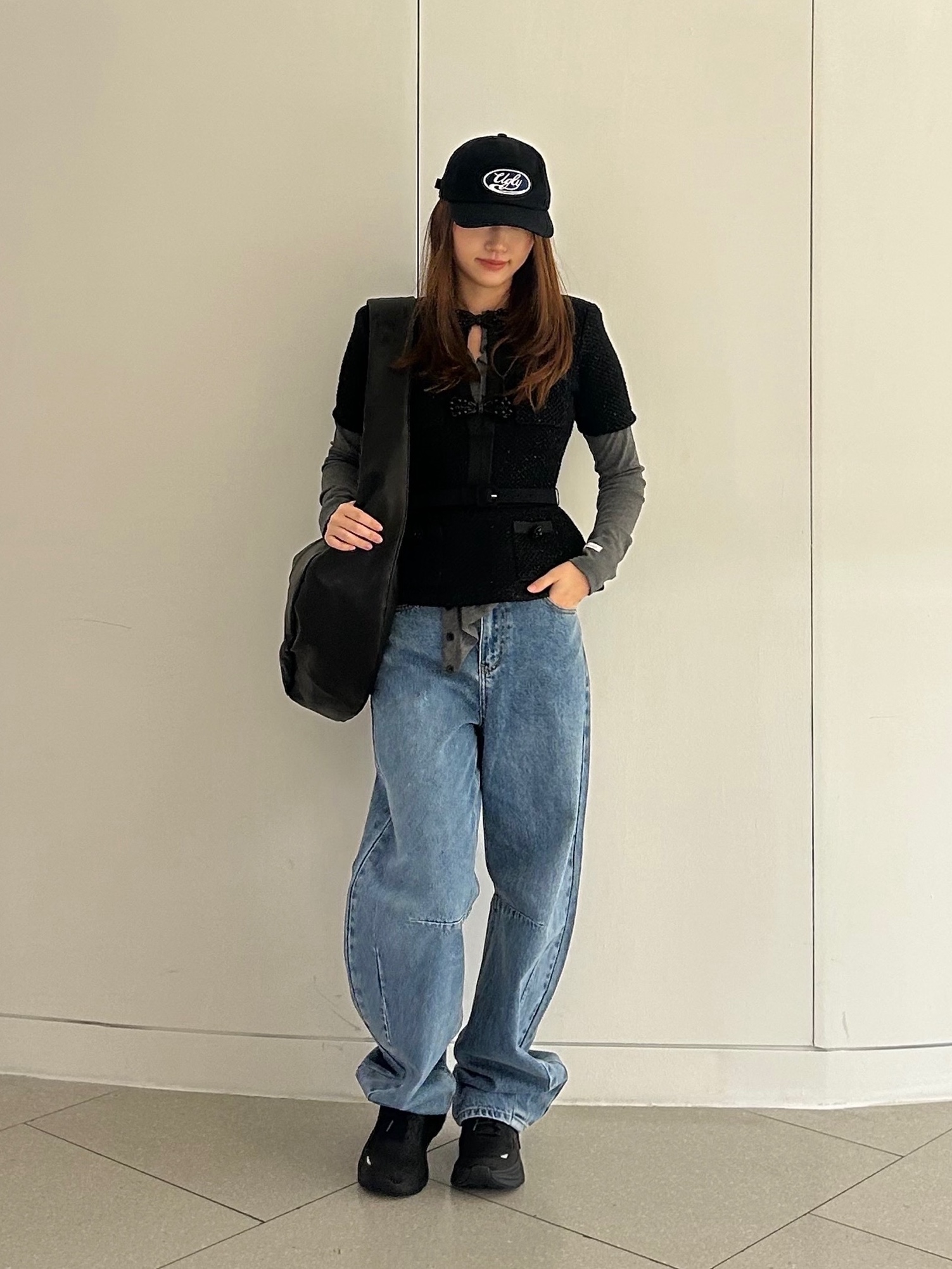 Self Portrait Women Barrel Leg Jeans Blue - 26SS 착용 스타일 - 3