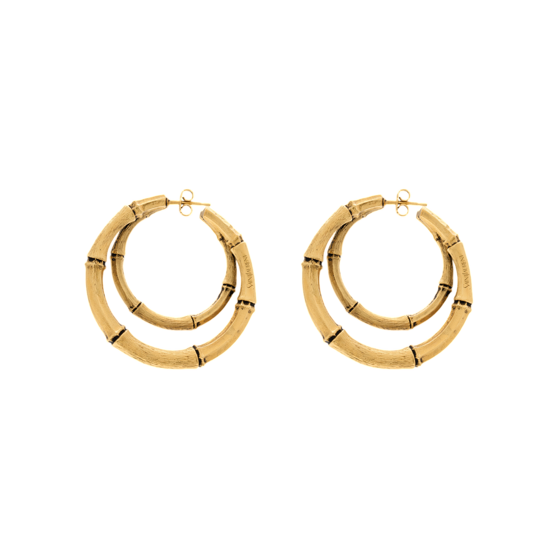 생로랑 뱀부 더블 후프 이어링 메탈 라이트 패티네이티드 골드(Saint Laurent Bamboo Double Hoop Earrings in Metal Light Patinated Gold) - 2