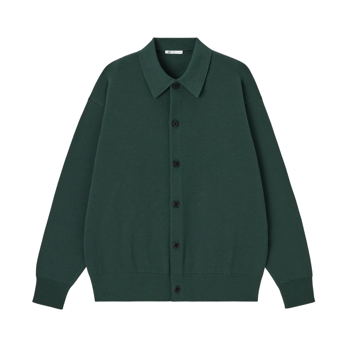 GU 밀라노 립드 폴로 가디건 다크 그린(GU Milano Ribbed Polo Cardigan Dark Green) - 1