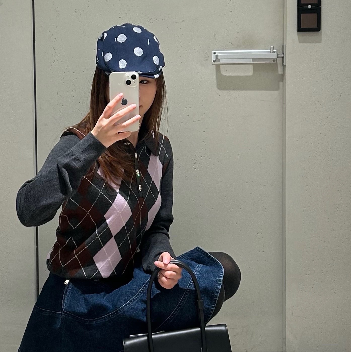 Self Portrait Women Argyle Lightweight Jumper Grey - 26SS 착용 스타일 - 2