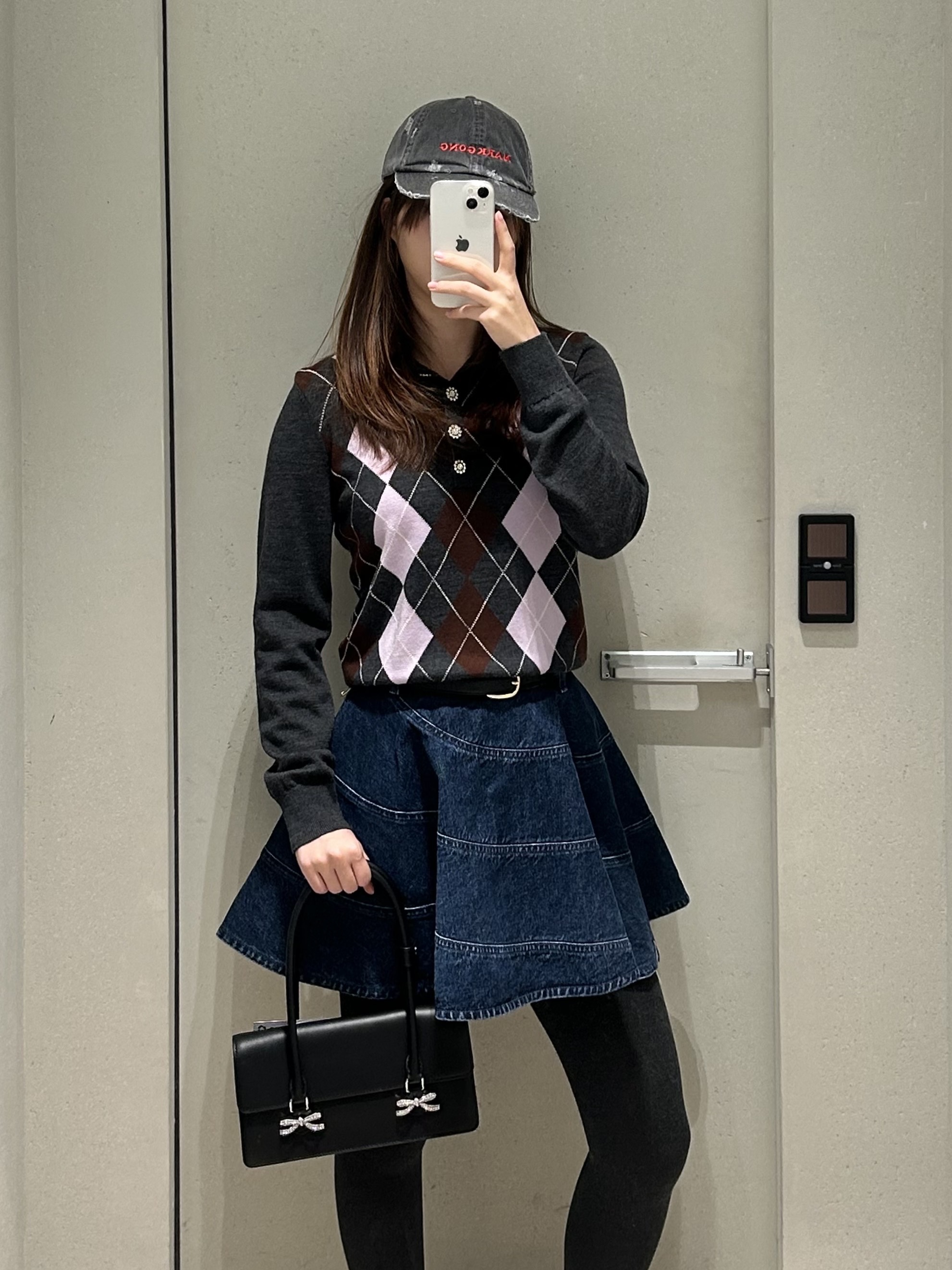 Self Portrait Women Flared Denim Mini Skirt Blue - 26SS 착용 스타일 - 1