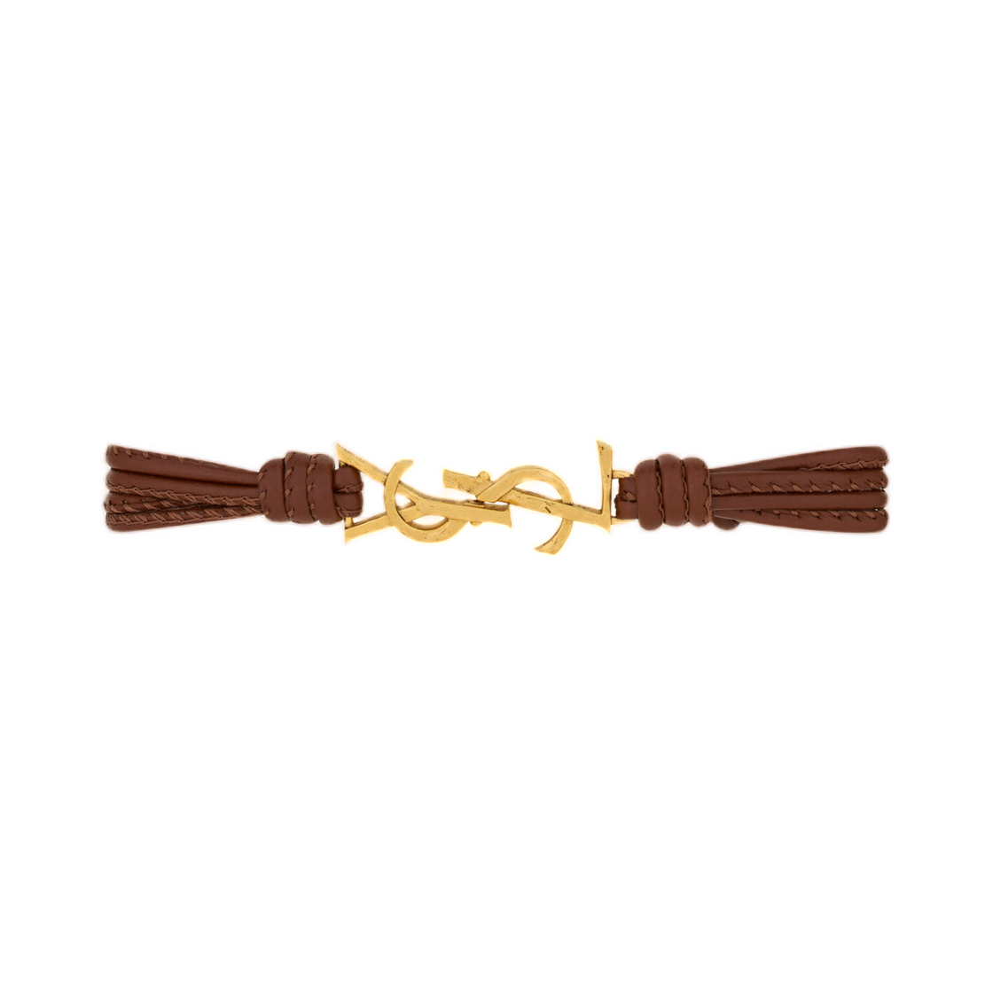 850567-AAF9R-2955 Saint Laurent Cassandre Multi Strand Bracelet in Leather Warm Brown Gold