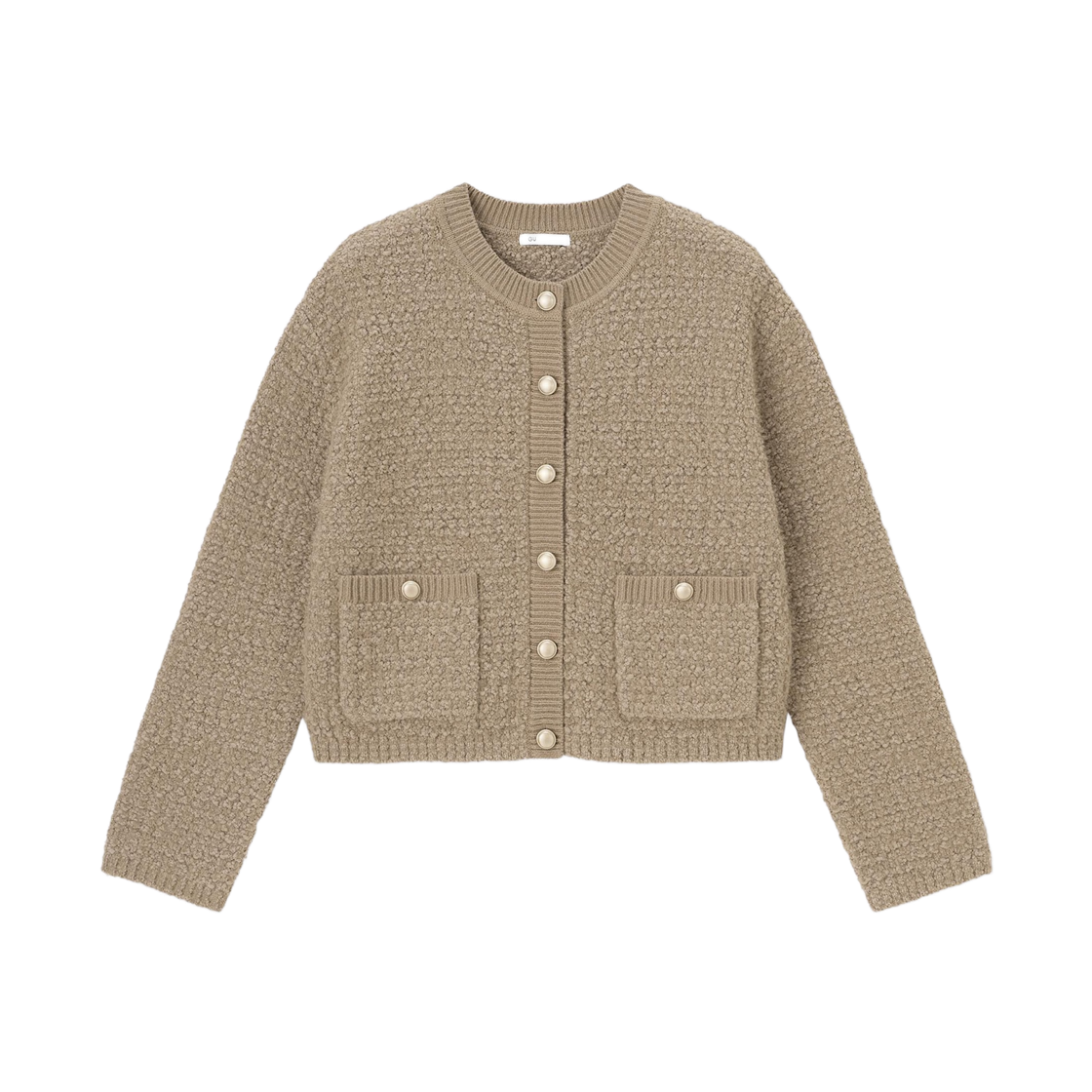 358019-32 (W) GU Tweed Knit Cardigan Beige