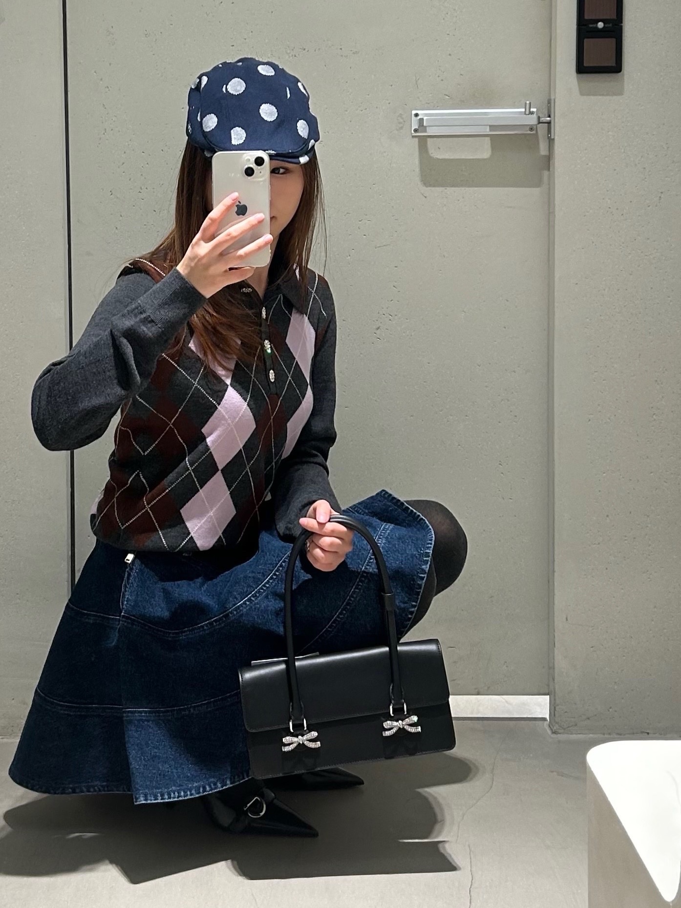 Self Portrait Women Flared Denim Mini Skirt Blue - 26SS 착용 스타일 - 4