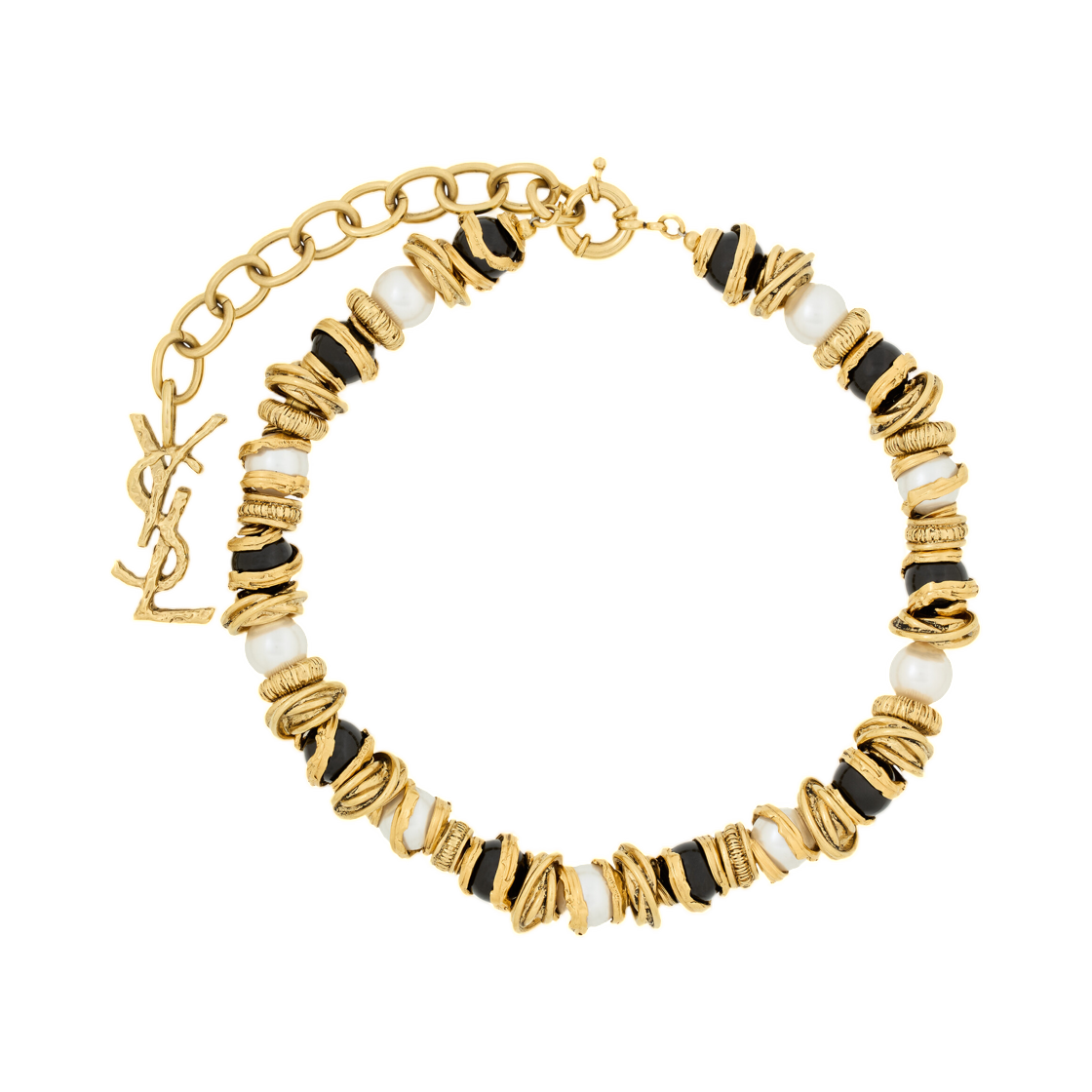 생로랑 루루 펄 앤 디스크 네클리스 레진 앤 메탈 크림 블랙 골드(Saint Laurent Loulou Pearl and Disk Necklace in Resin and Metal Cream Black Gold) - 1