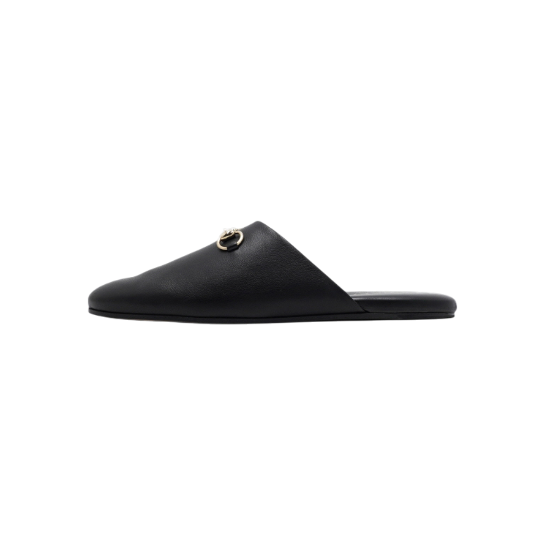 IT9Q3IKO5B5E Gucci Black Leather Horsebit GG Women's Mule Slippers