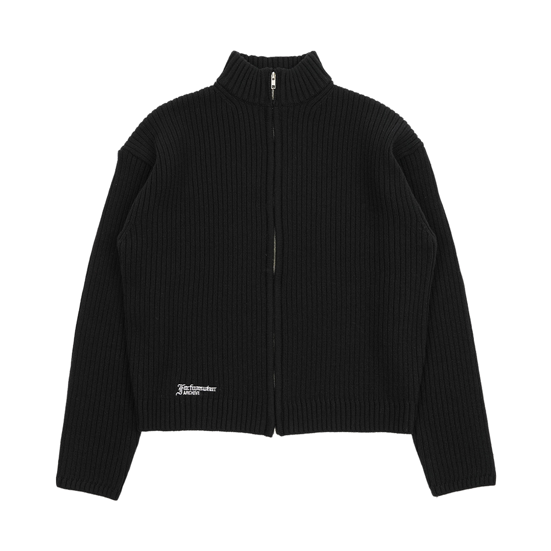 파프롬왓 파 하이 넥 립 니트 집업_블랙(Farfromwhat Far High Neck Rib Knit Zip-Up_Black)