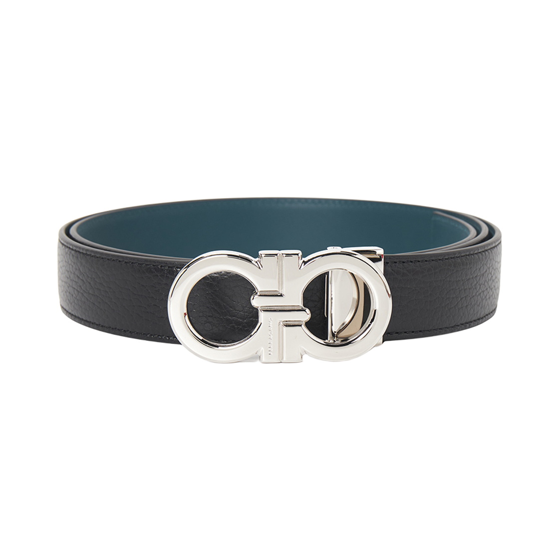 페라가모 리버시블 어드저스터블 간치니 벨트 블랙 블루(Ferragamo Reversible and Adjustable Gancini Belt Black Blue) - 1