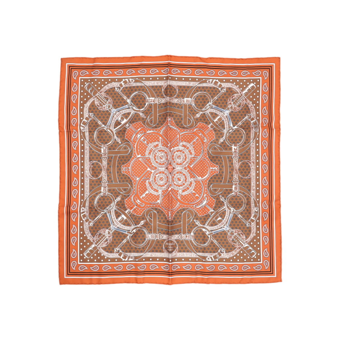 ITG4PIBDH49M Hermes H042977S Orange Eperon D Or Silk Square Scarf 55 cm