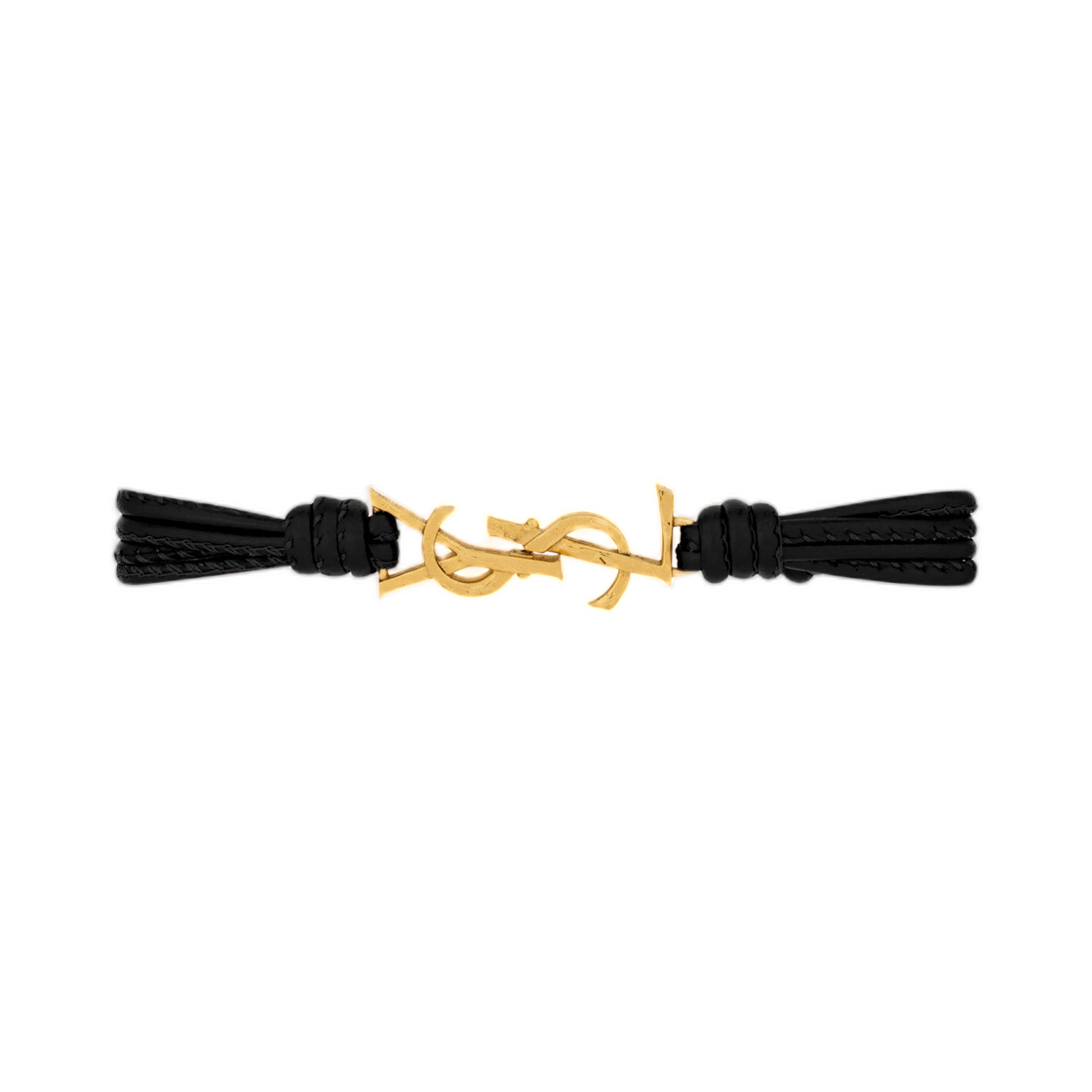 850567-AAF9R-1000 Saint Laurent Cassandre Multi Strand Bracelet in Leather Black Gold