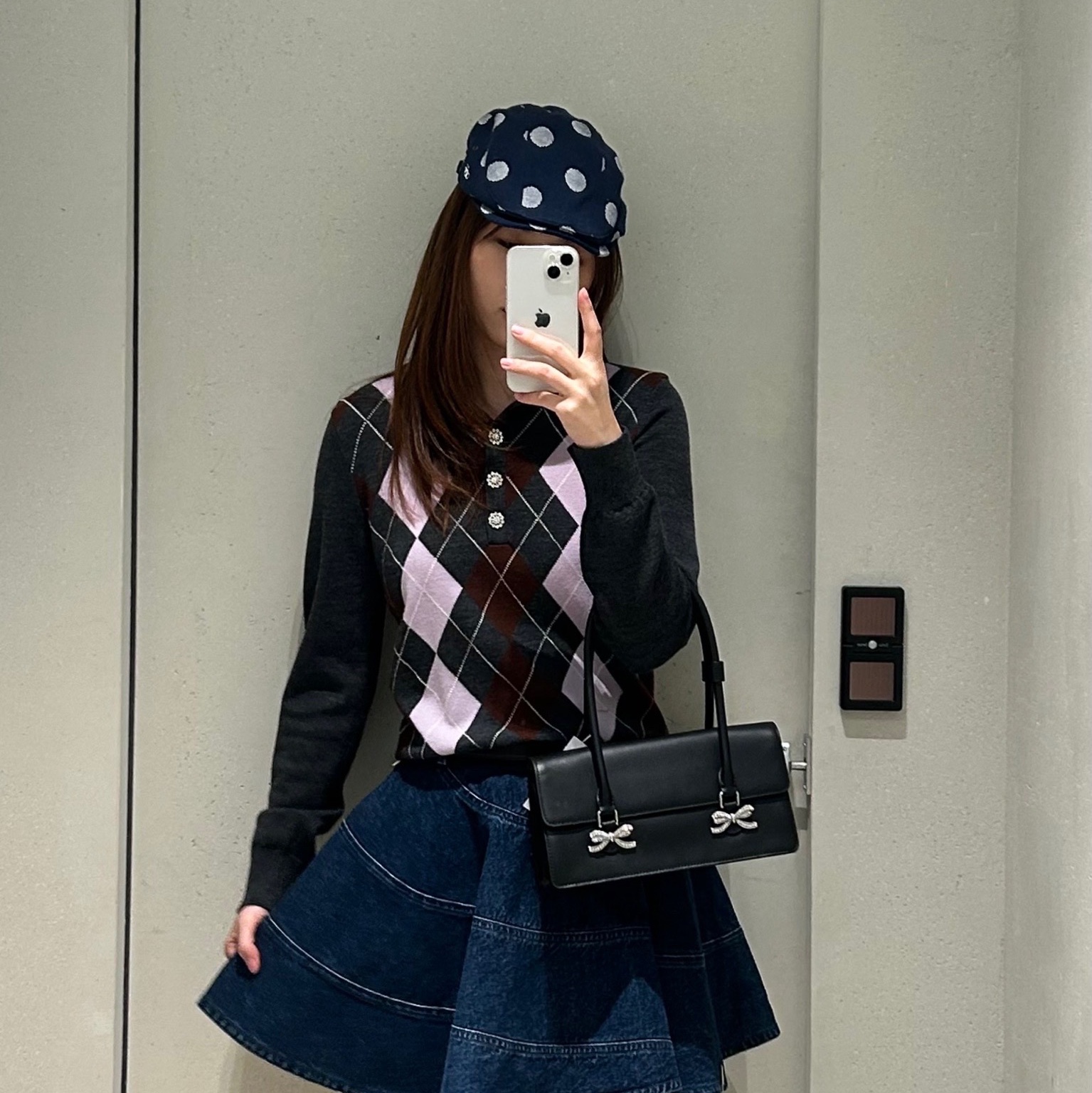 Self Portrait Women Argyle Lightweight Jumper Grey - 26SS 착용 스타일 - 5