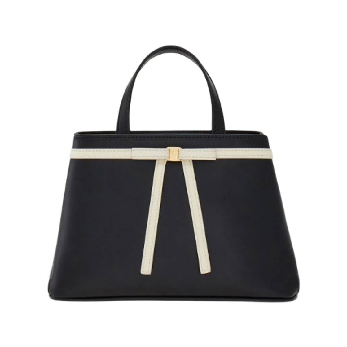 221080-790190 Ferragamo Mini Bow Top Calfskin Handle Bag Black Mascarpone