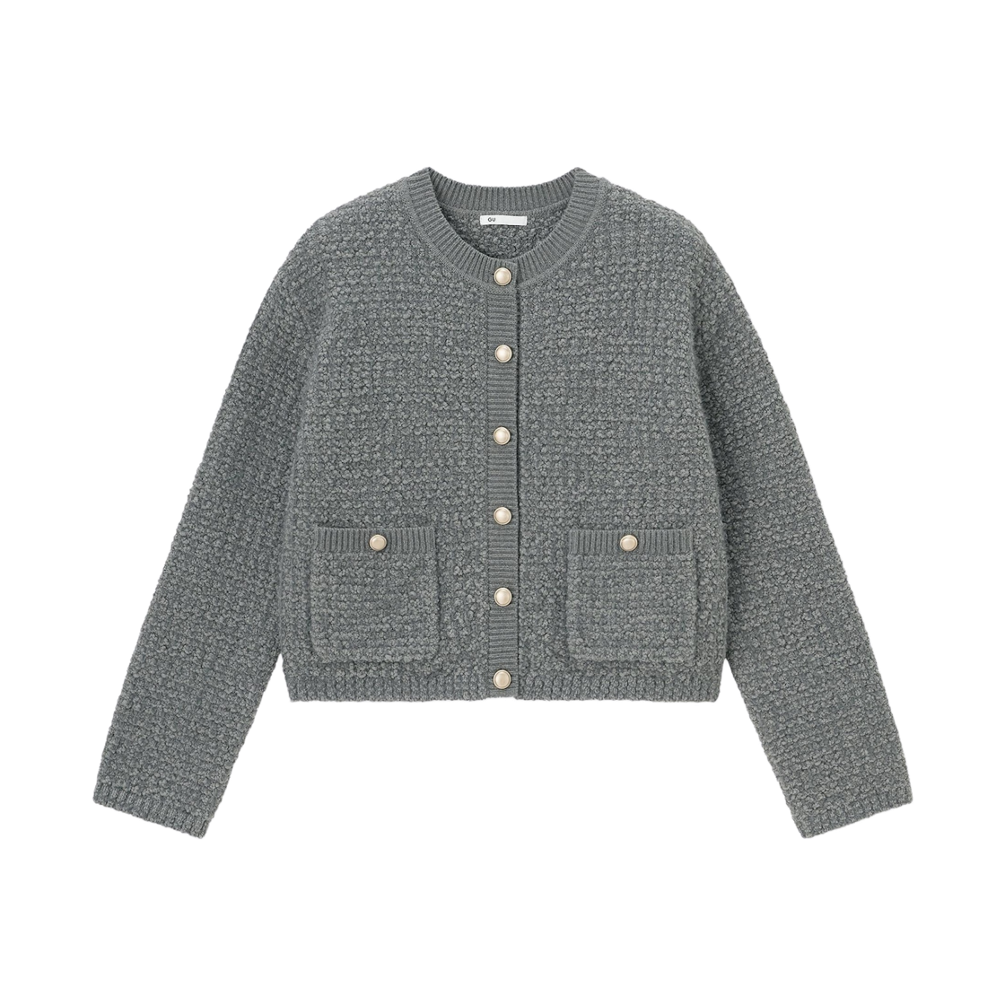 358019-06 (W) GU Tweed Knit Cardigan Gray