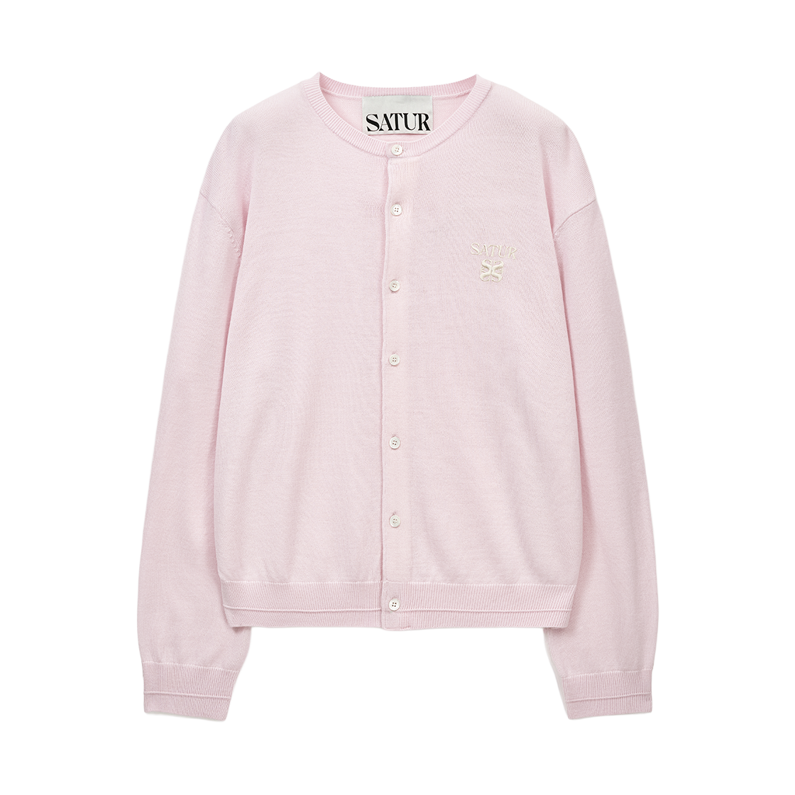 세터 로렌 베이직 크루넥 파인 가디건 핑크