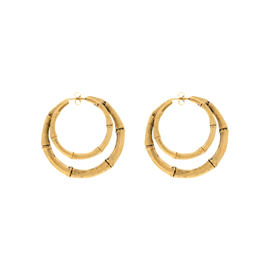 생로랑 뱀부 더블 후프 이어링 메탈 라이트 패티네이티드 골드(Saint Laurent Bamboo Double Hoop Earrings in Metal Light Patinated Gold) - 1