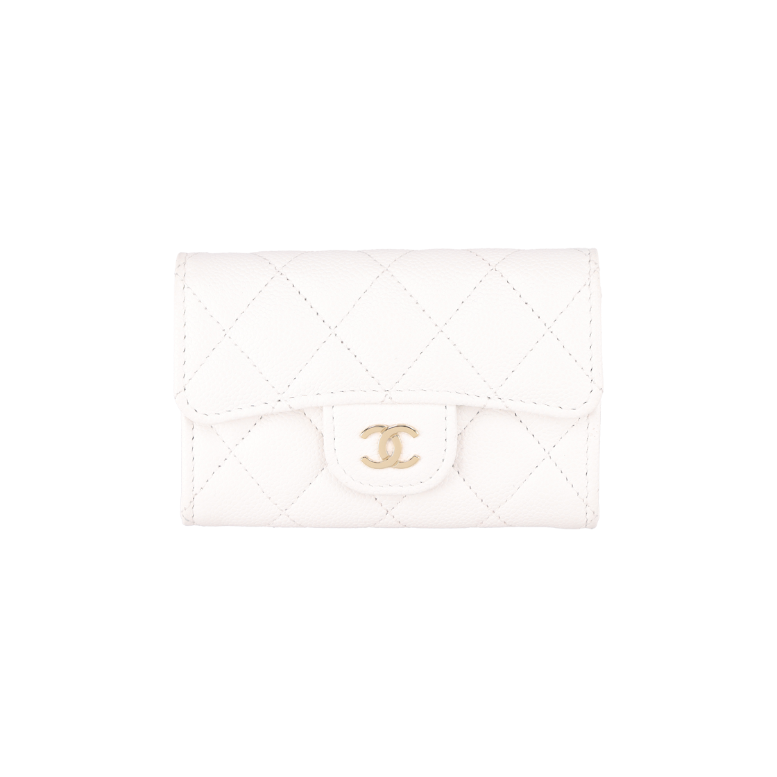 ITCMGII3IDSE Chanel AP0214 Classic Card Wallet Grained Calfskin White with Gold Hardware